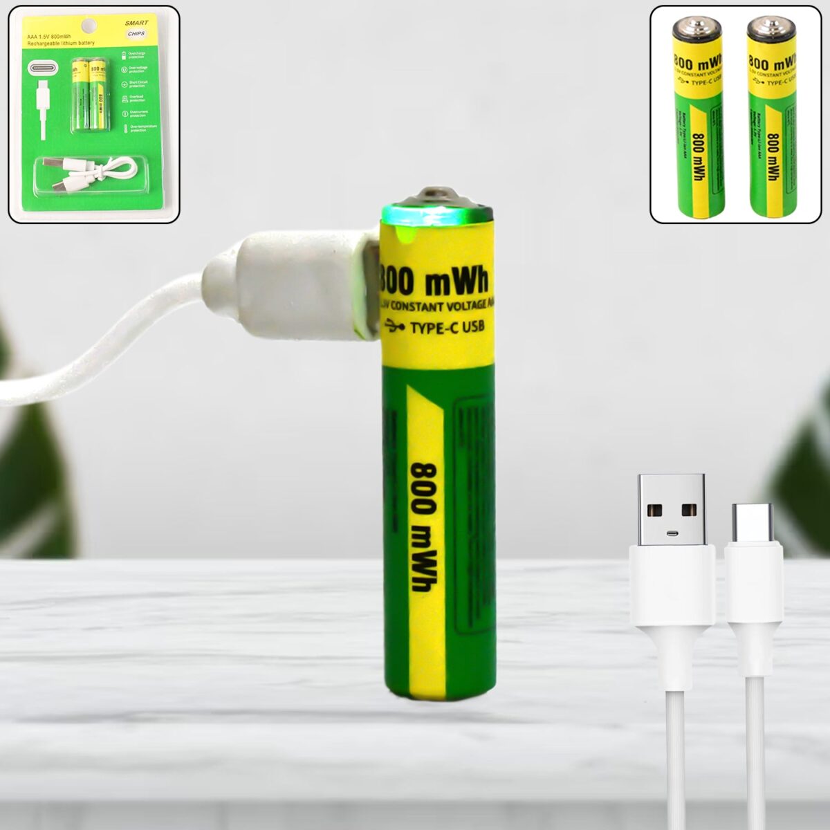 AAA Rechargeable 800 mWh Batteries With Recharging Cable (2 Pc Set) - Image 1