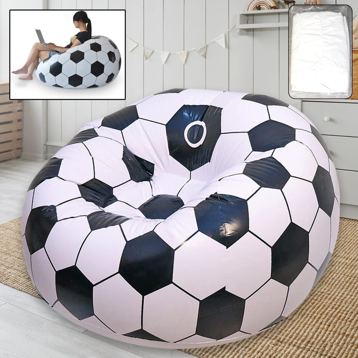 Foldable Sofa, Cartoon Style Inflatable Folding Chair, Ball Chair, Inflatable Sofa for Adults, Kids size (110cm x 80cm) - Image 1