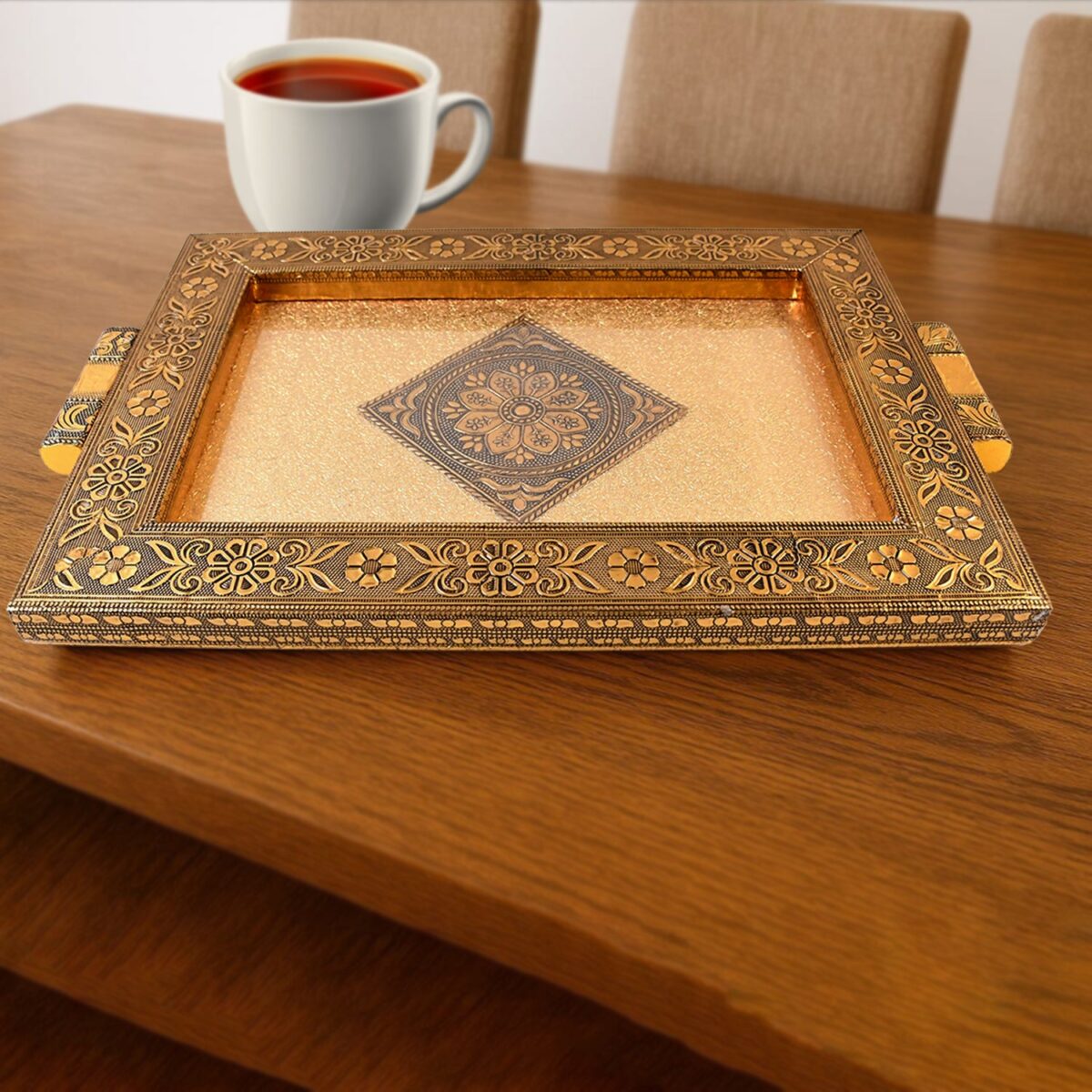 Premium Antique-Style Rajwadi Decorative Serving Tray Ã¢â‚¬â€œ 40x26 cm - Image 1