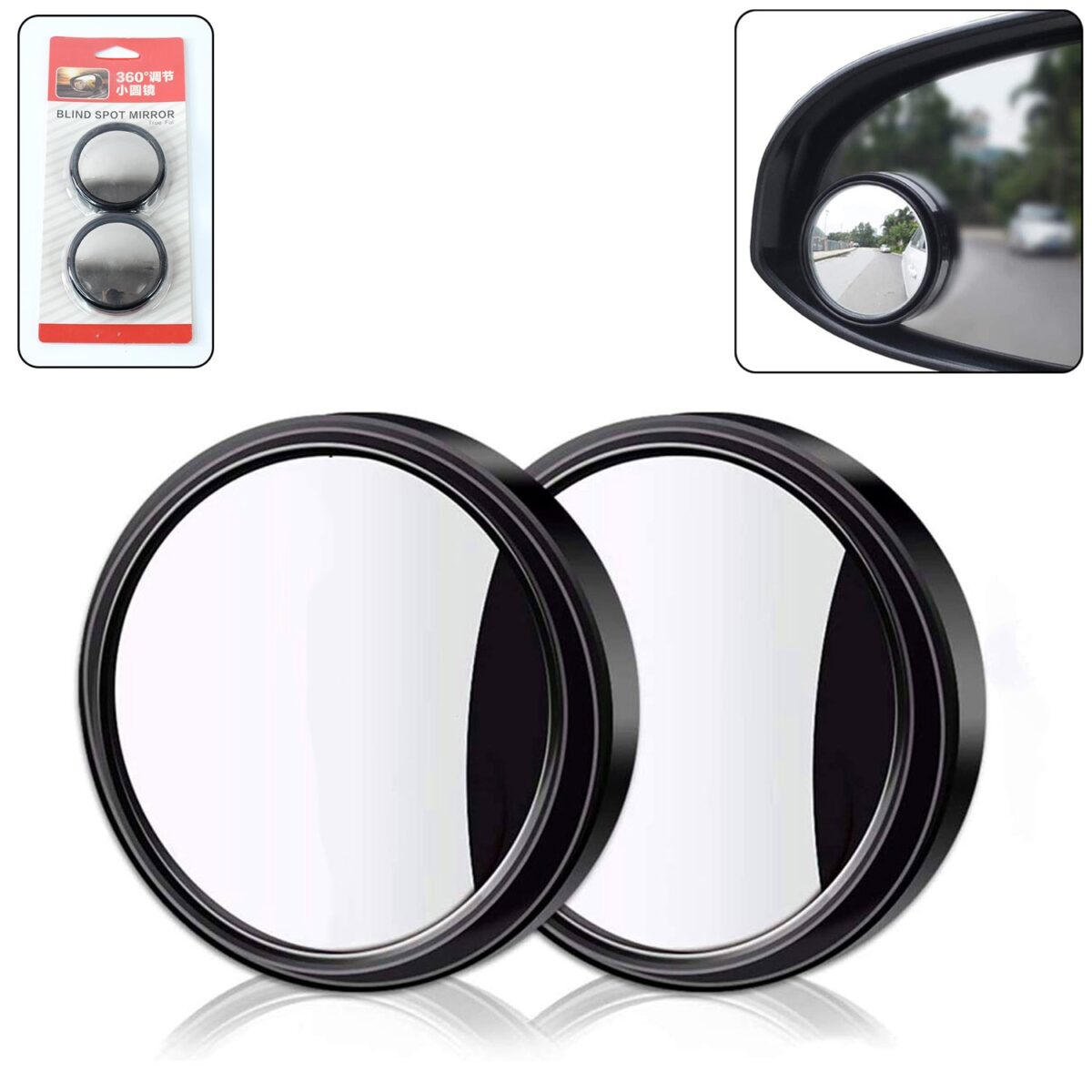 Car Blind Spot Side Mirror Round HD Glass Blind spot Mirror Rear View Mirror (2 Pcs Set) - Image 1