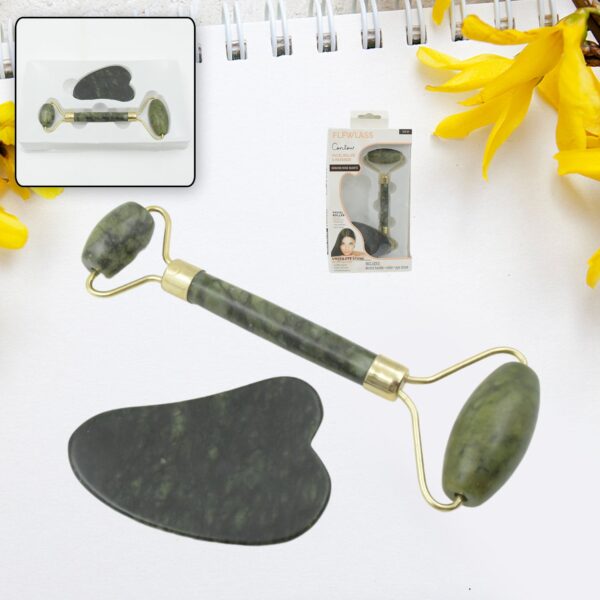 Jade Roller & Gua Sha Set â€“ Natural Face Massager for Anti-Aging, Glowing Skin & Face Shaping (1 Pc)