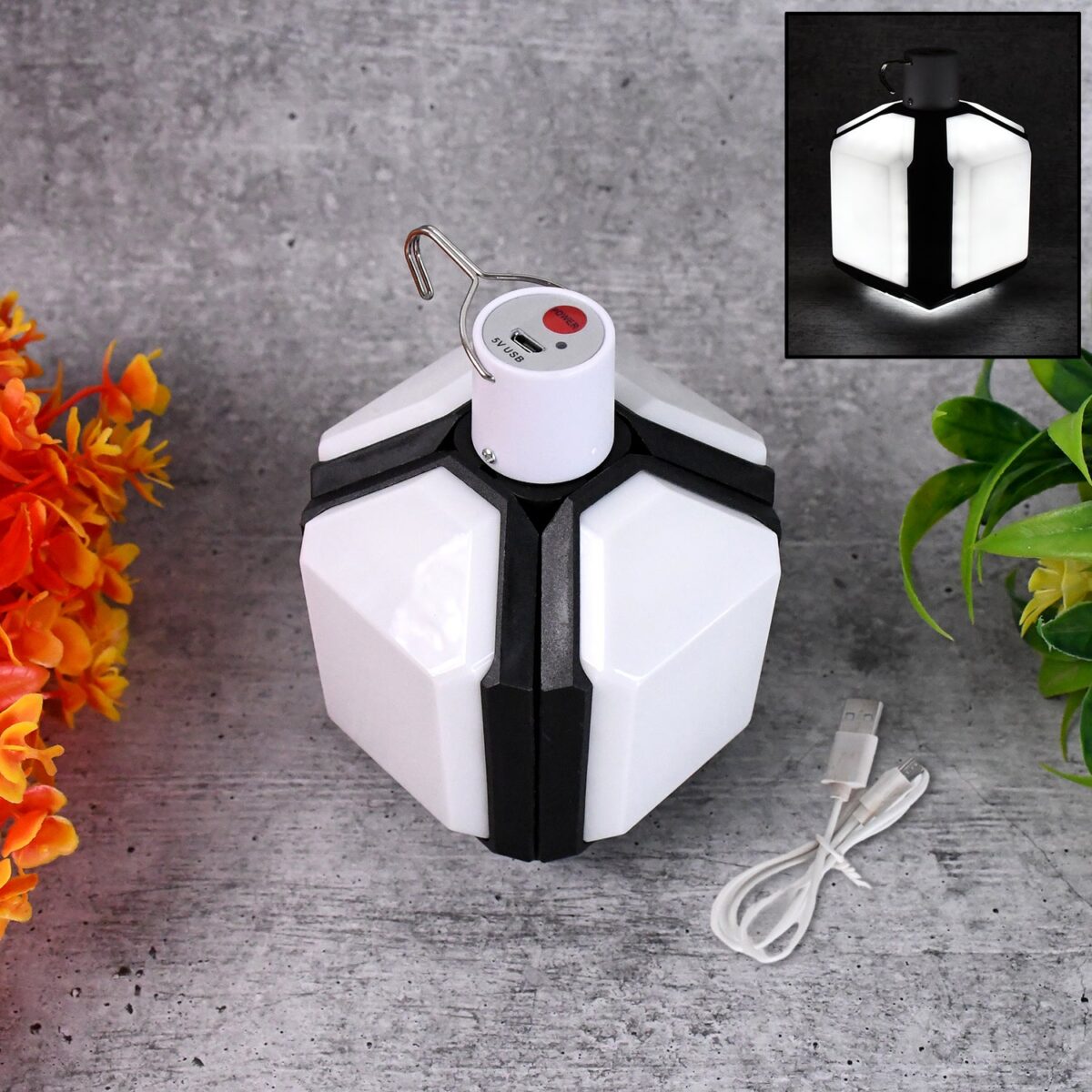 Foldable Camping Light USB Rechargeable LED Lamp with Hanging Hook (1 Pc) - Image 1
