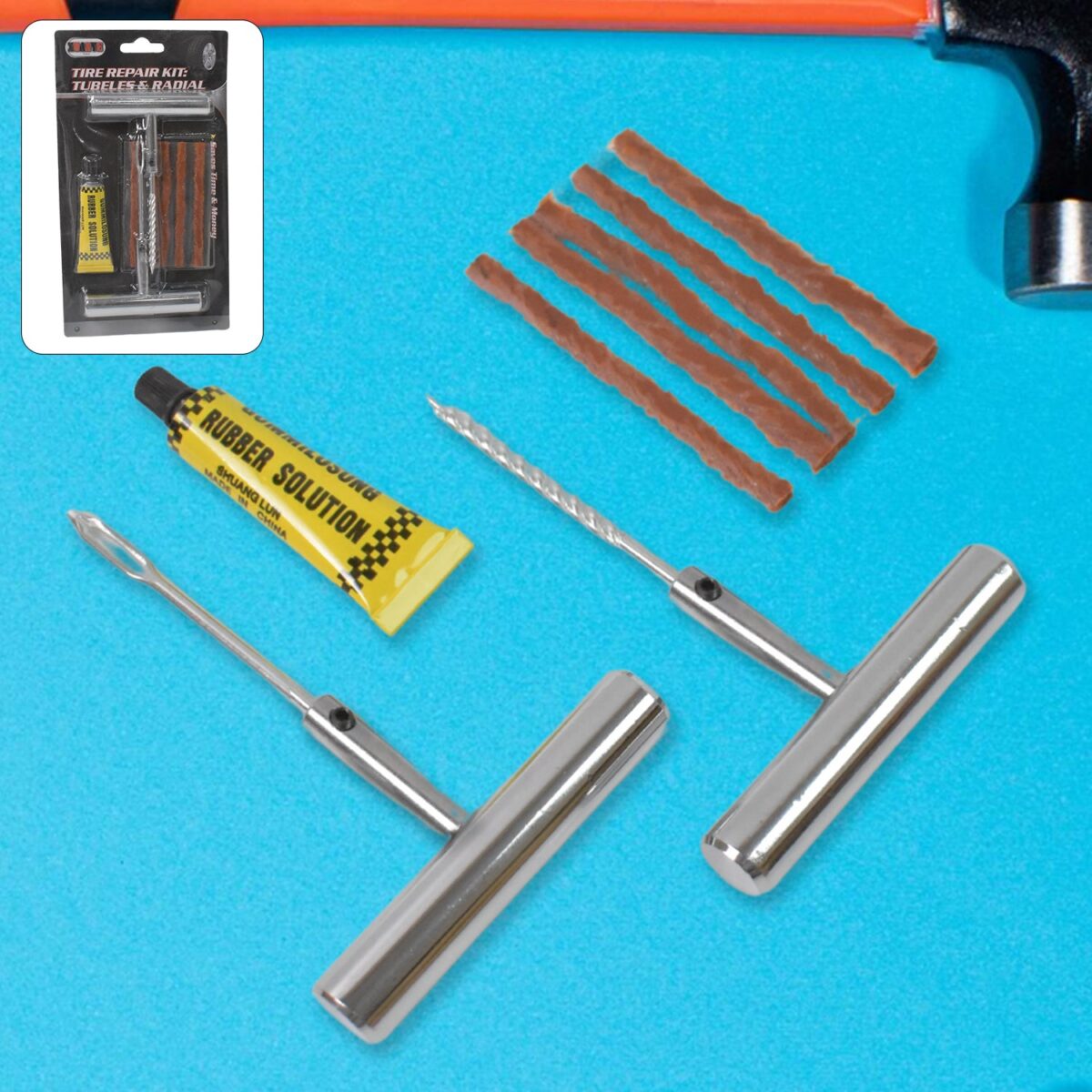 Tyre Repair Puncture Kit with 5 Rubber Strips (8 Pcs Set) - Image 1