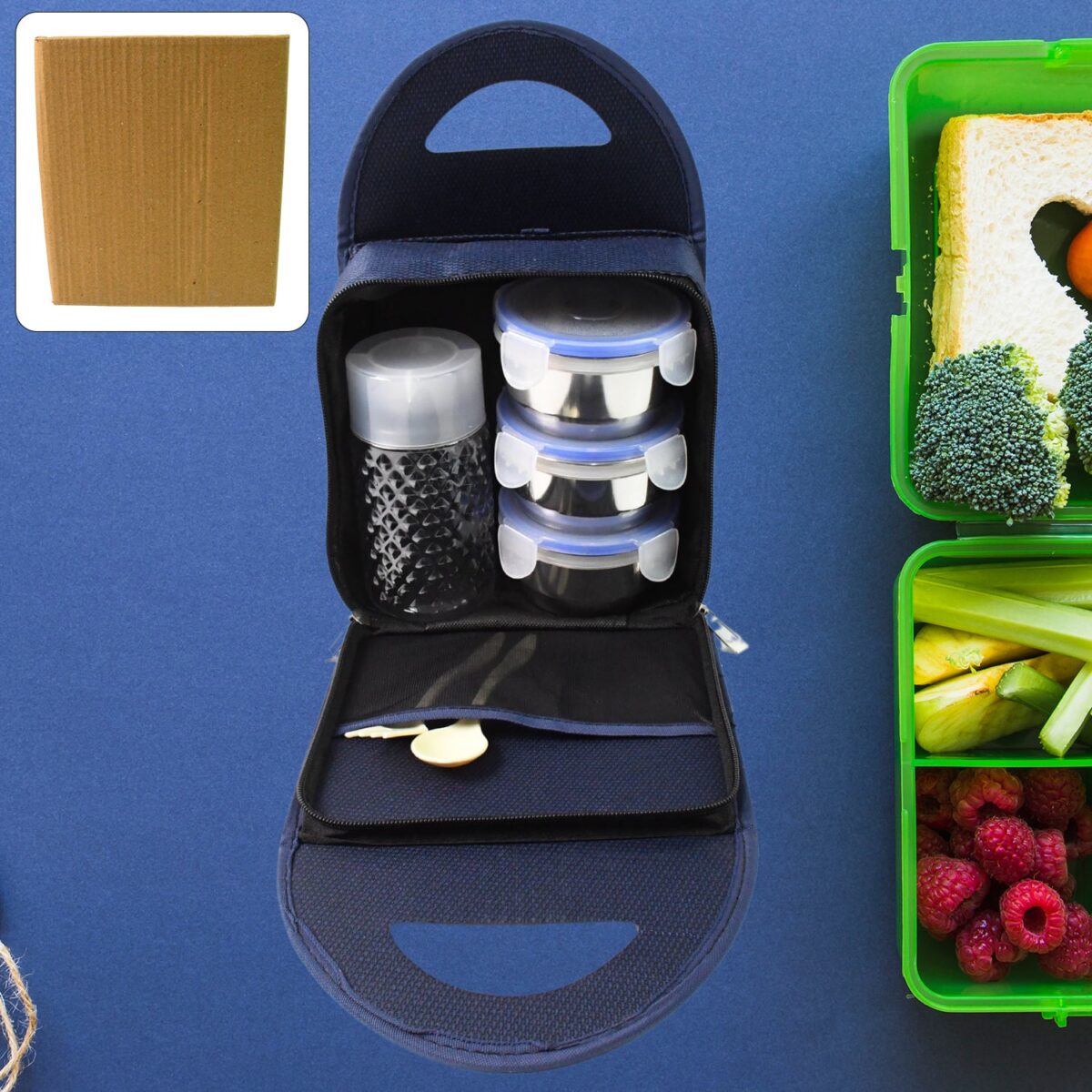 Compact Stainless Steel Airtight Lunch Box Set - 4 pcs (3 Leakproof Containers and 1 Bottle) - Image 3