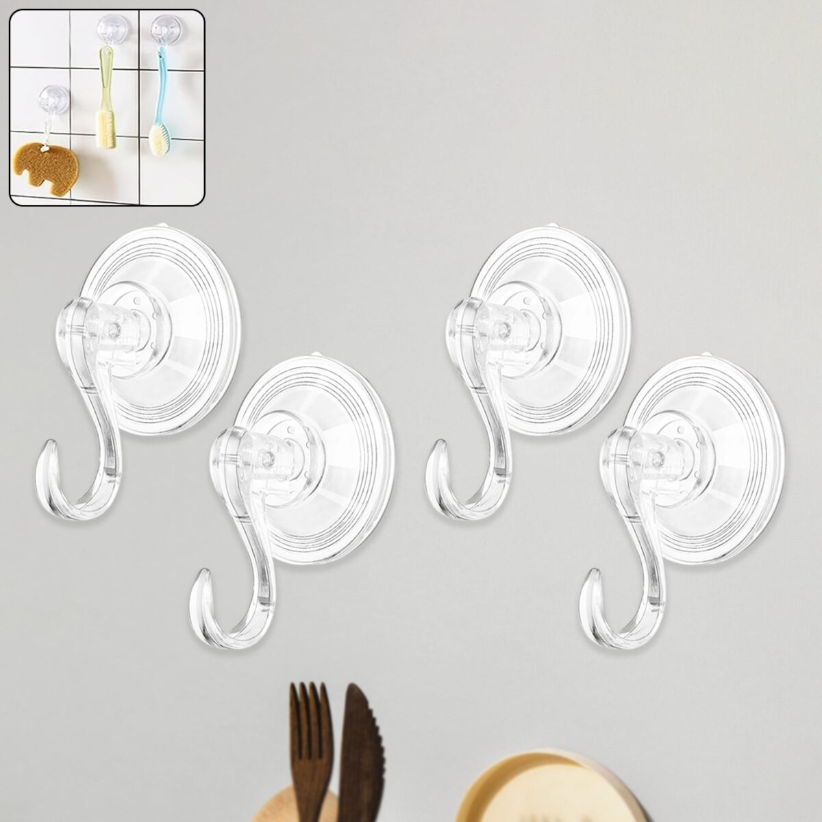 Plastic Suction Cup Hooks (4 Pcs Set) - Image 1