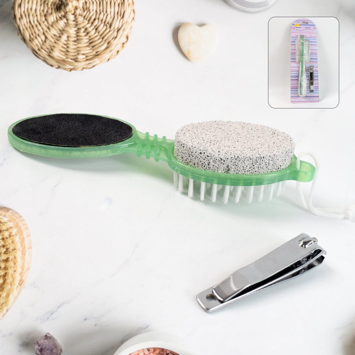 5 In 1 Pedicure Tool Pedicure Brush For Feet Foot Scrubber Foot File With Nail Cutter - Image 1