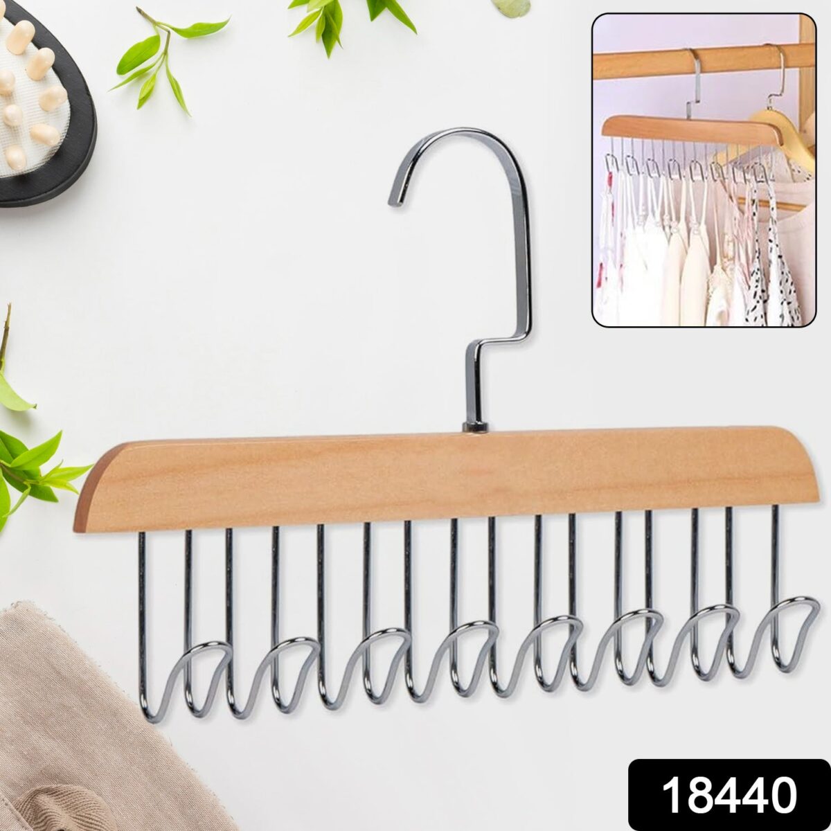 Space Saving 8 Hooks Wooden Hangers (1 Pc) - Image 2