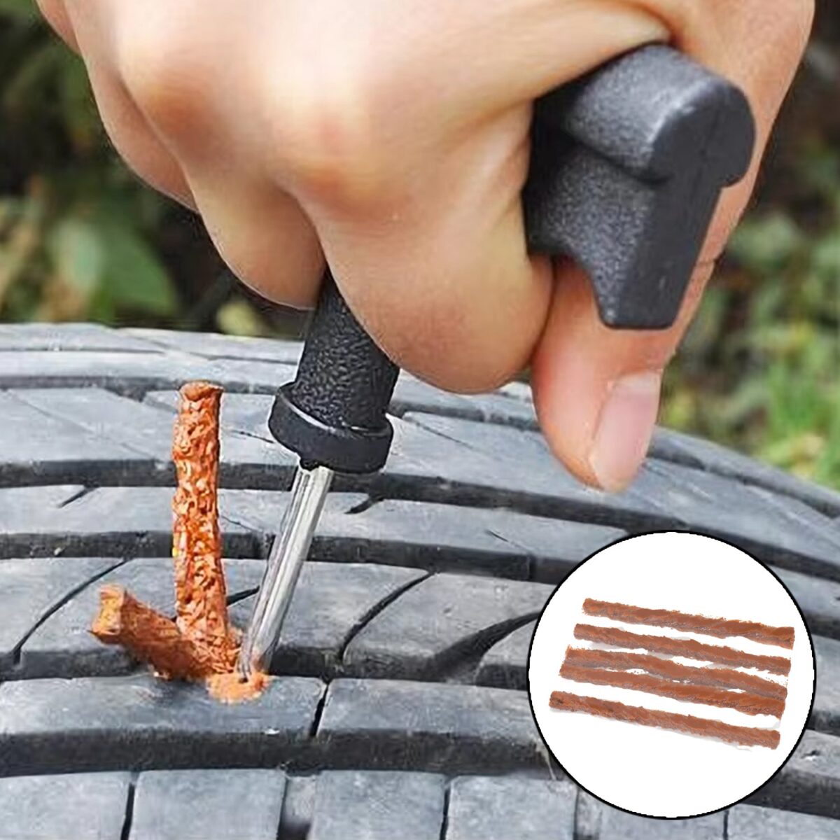 Tyre Repair Puncture Kit with 5 Rubber Strips (8 Pcs Set) - Image 4