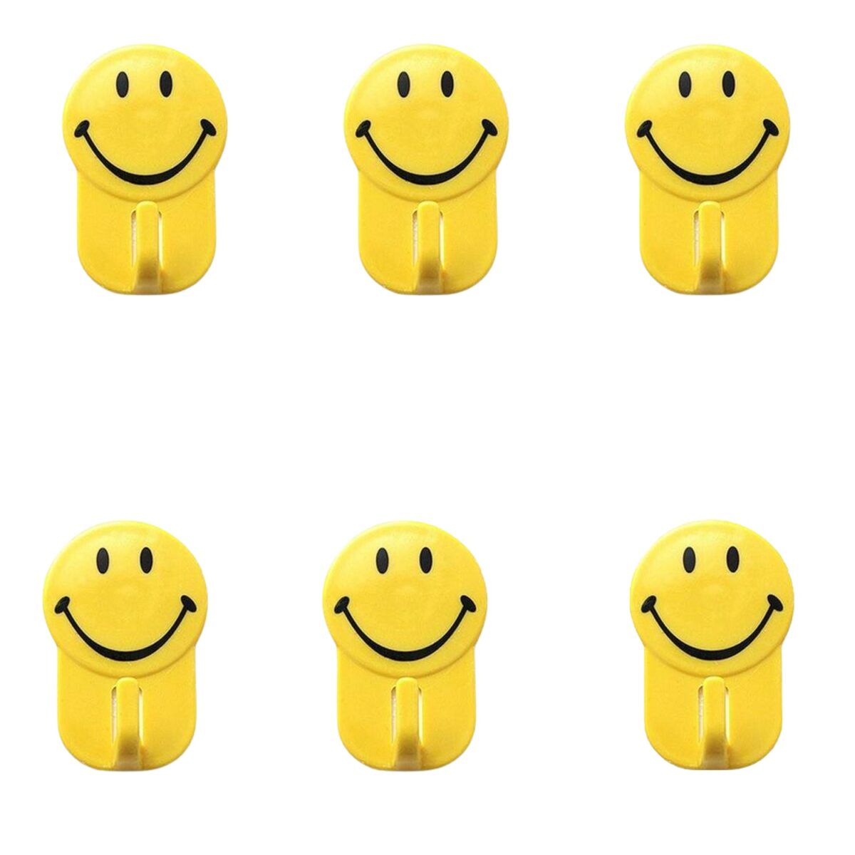 Plastic Self-Adhesive Smiley Face Hooks, 1 Kg Load Capacity (6pcs) - Image 1