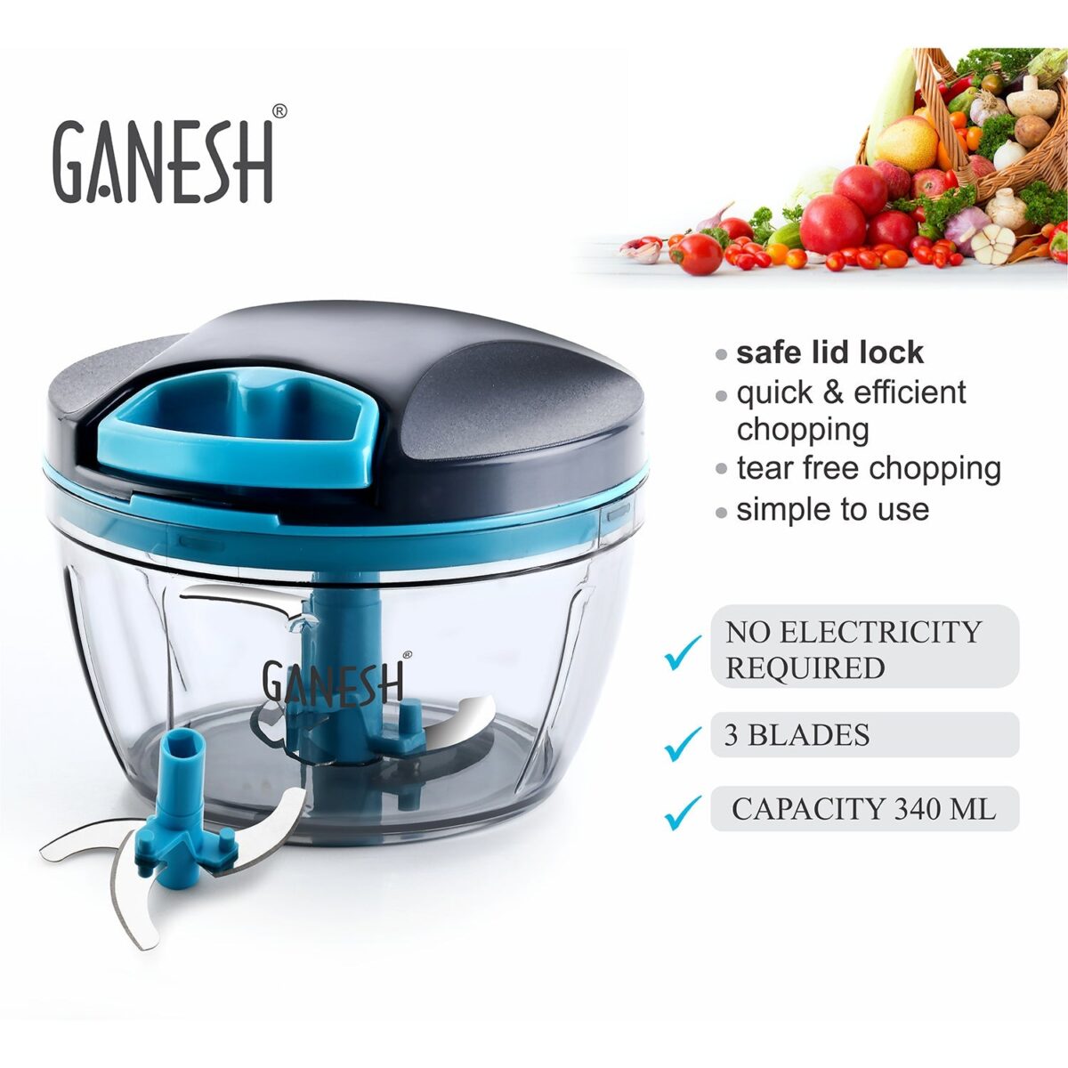 GANESH Wonder Chopper, Grey (470Ml) - Image 7