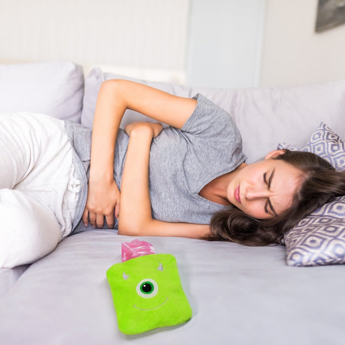 Green One-Eyed Monster Print Small Hot Water Bag with Cover for Pain Relief - Image 7