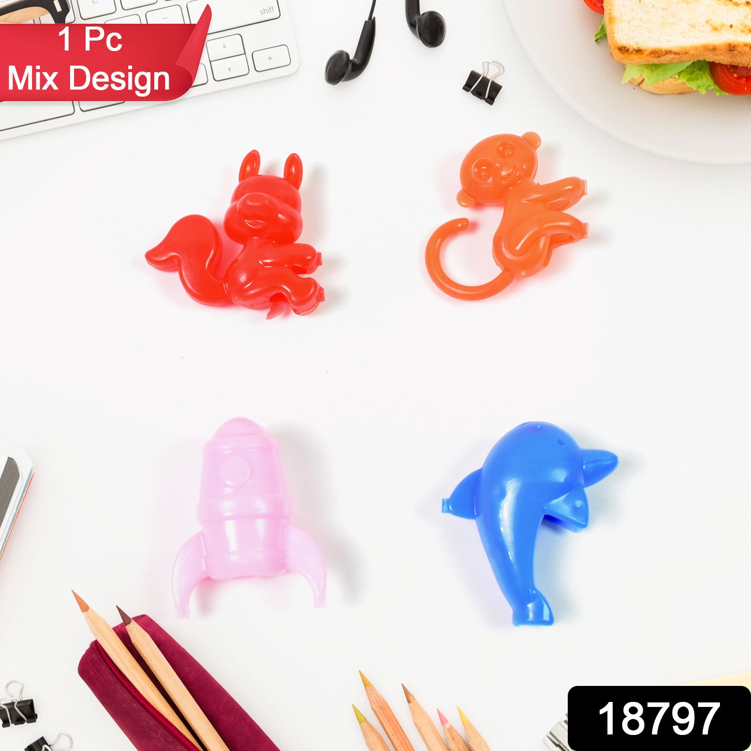 02_0b21ef47-a71d-44b5-8ca6-6957bfa15a7f.jpg Mix Character, Monkey, Fish, Cat Pencil Top Promotional toys (1 Pc / Mix Colour & Design) - Image 2