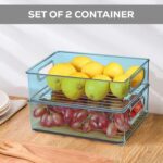 Plastic Refrigerator Organizer Bins, Set Of 2 Stackable Fridge Organizers with Handle, Clear Organizing Food Fruit Vegetables Pantry Storage Bins for Freezer kitchen Cabinet Organization and Storage (2 Pcs Set Mix Color) - Image 2