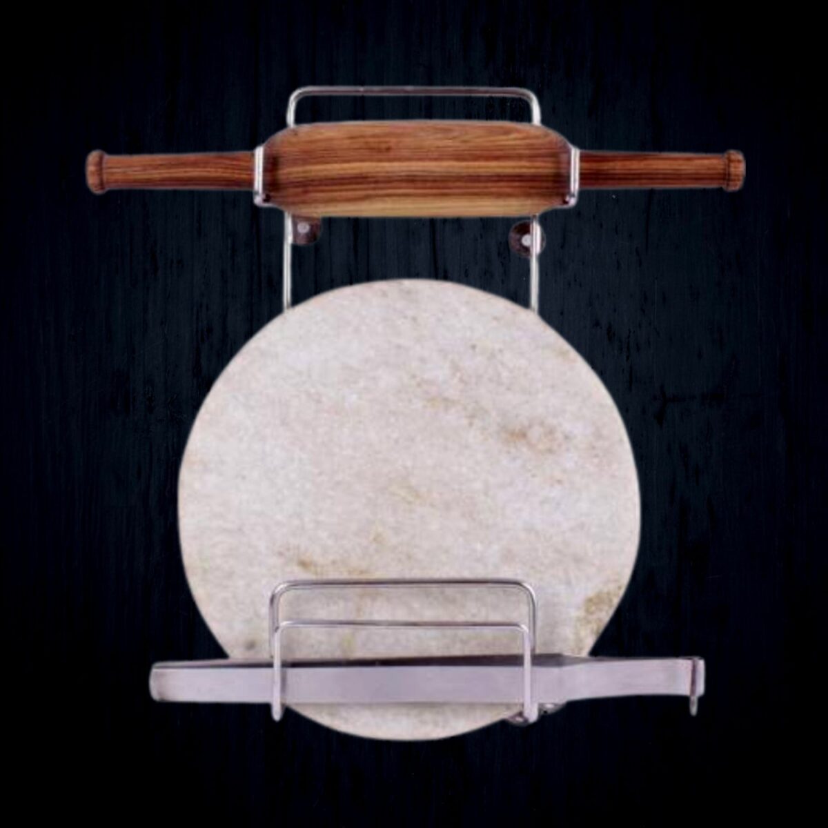 Chakla Belan Chimta Stand Rolling Pin Board Tong Holder Silver Stainless Steel Multi-Purpose Rack for Kitchen (1 Pc ) - Image 1