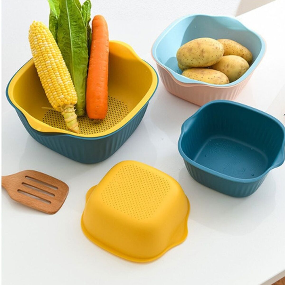 Plastic Washing Bowl & Strainer Basket for Kitchen Use - Image 3