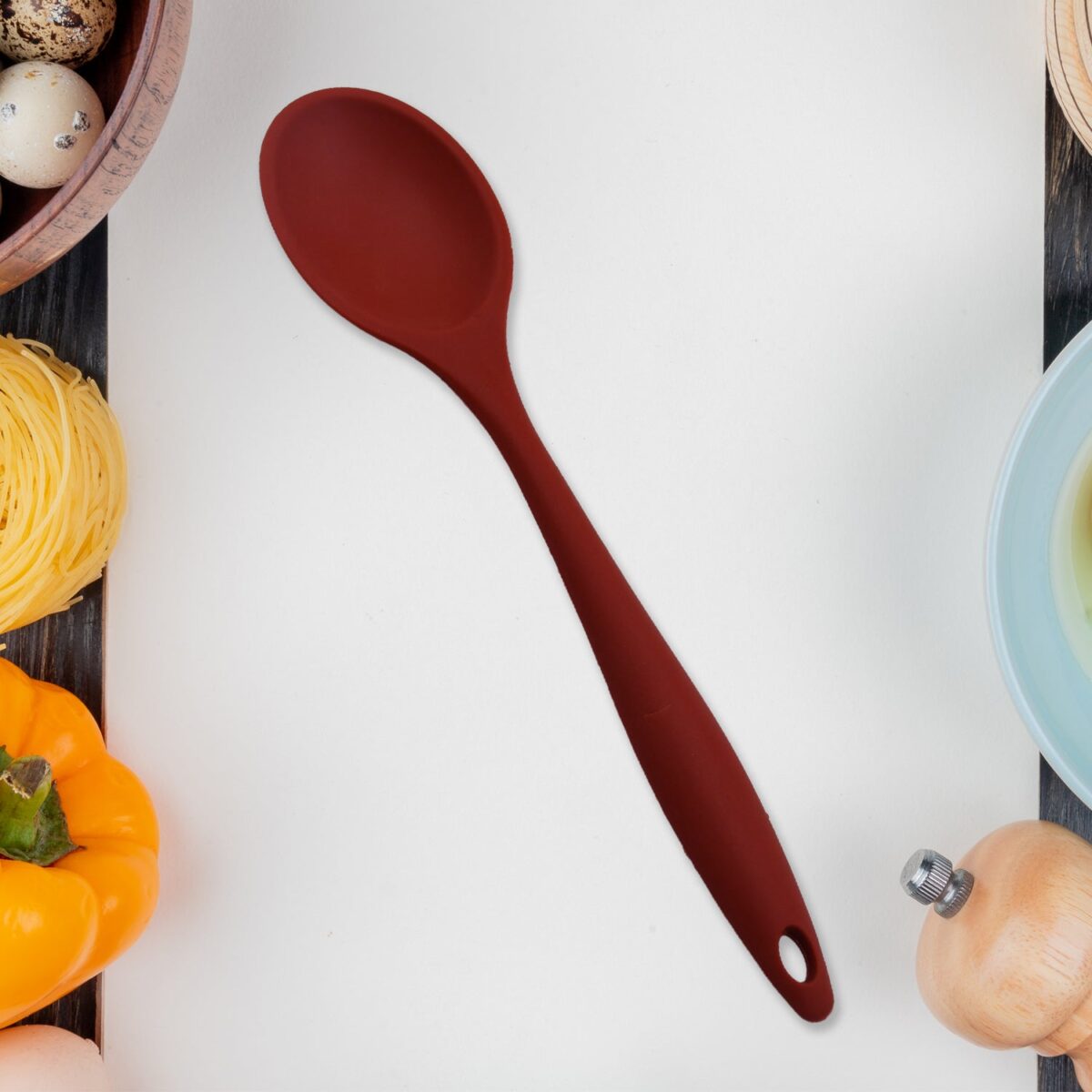 HEAT RESISTANT SILICONE BASTING SPOON NON-STICK SPOON HYGIENIC SOLID COATING COOKWARE KITCHEN TOOLS (27CM) - Image 1