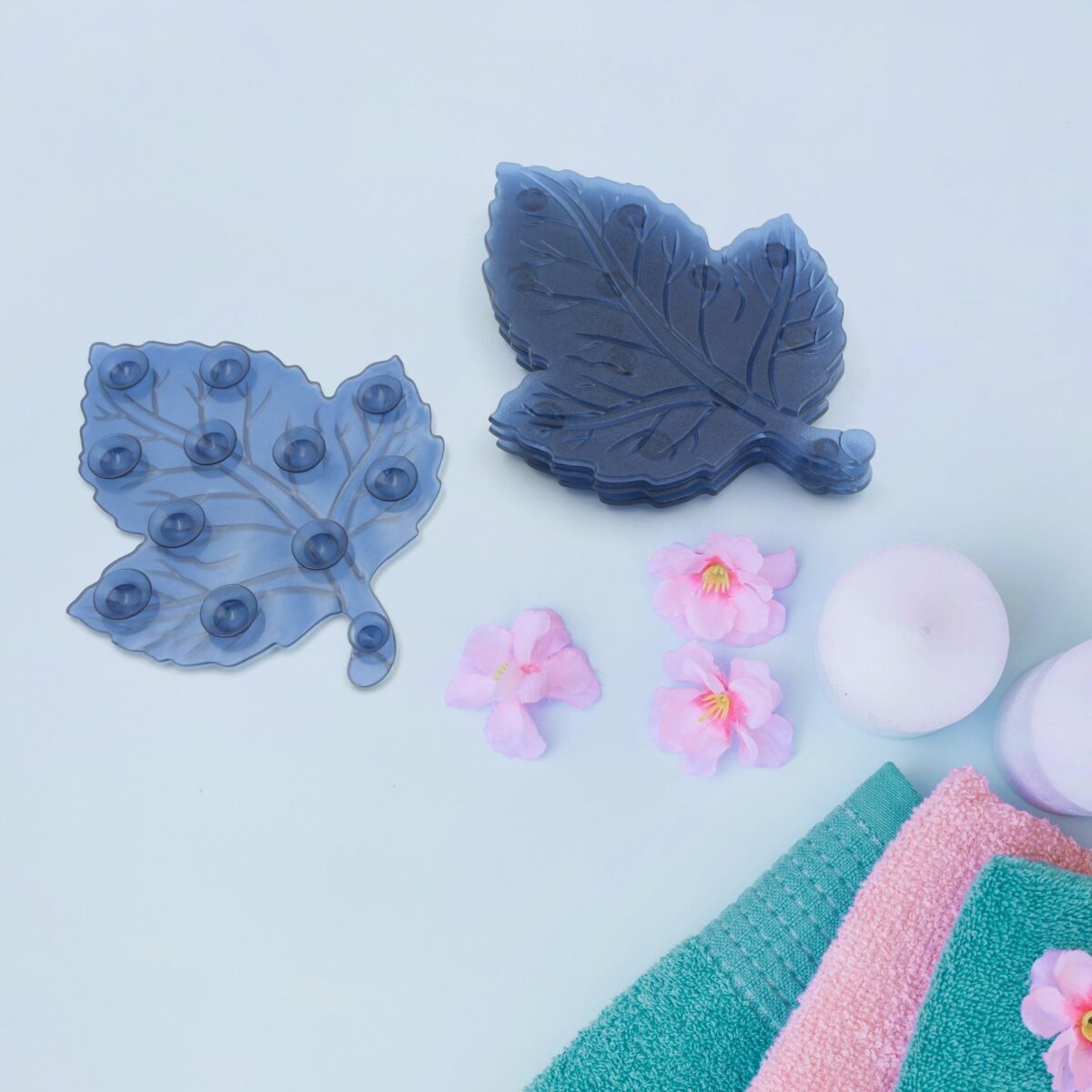 Mat, Mini  Pvc Anti-Slip Bat Mat Non Slip Baby Bath Mats, Mini Child Safety Anti Slip Shower Mats Leaf Shaped for Kids (4 pc Set) - Image 3