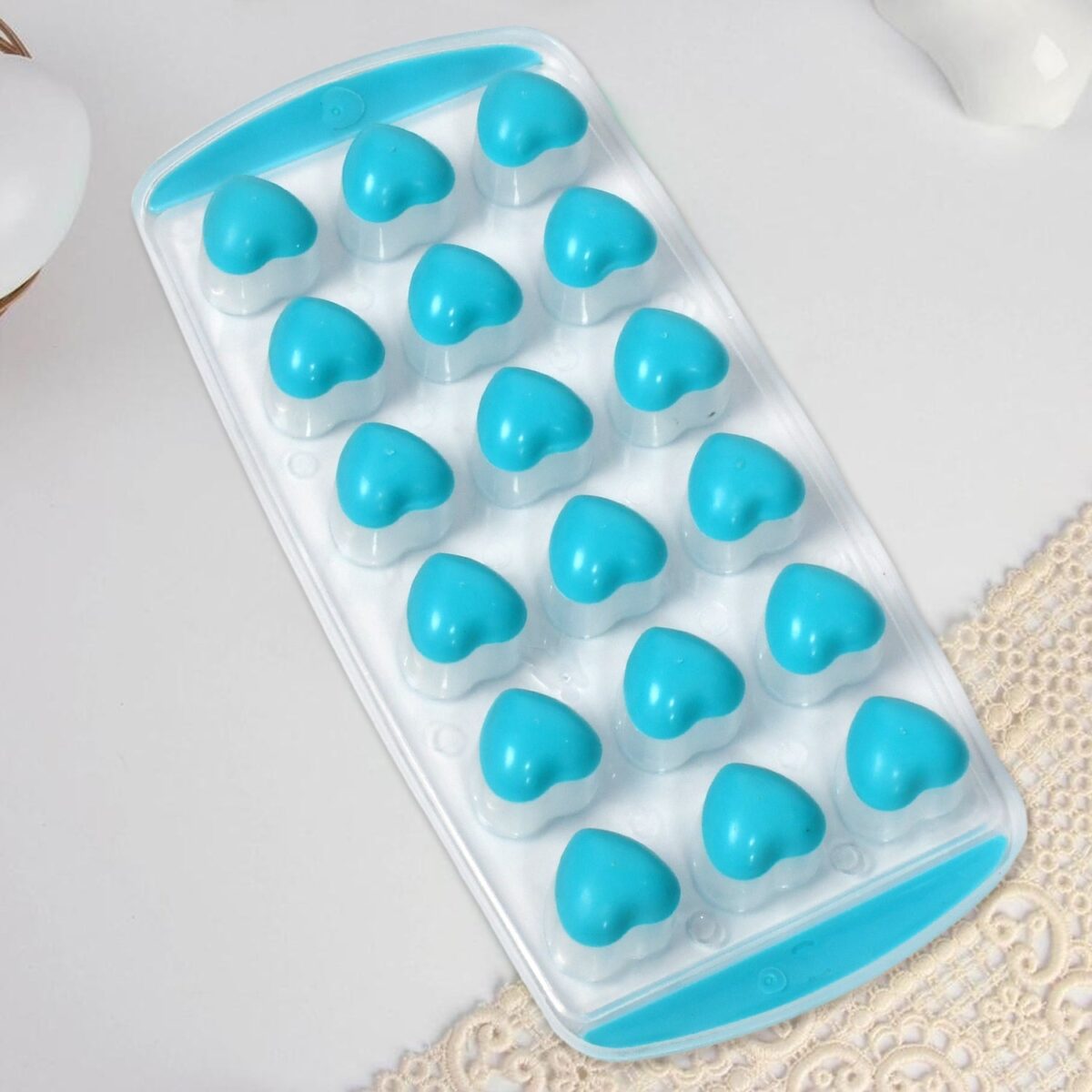 Easy Push Premium -UP ice Tray, With Flexible Silicon Bottom, Heart Shape 18 Cube Trays - Image 3
