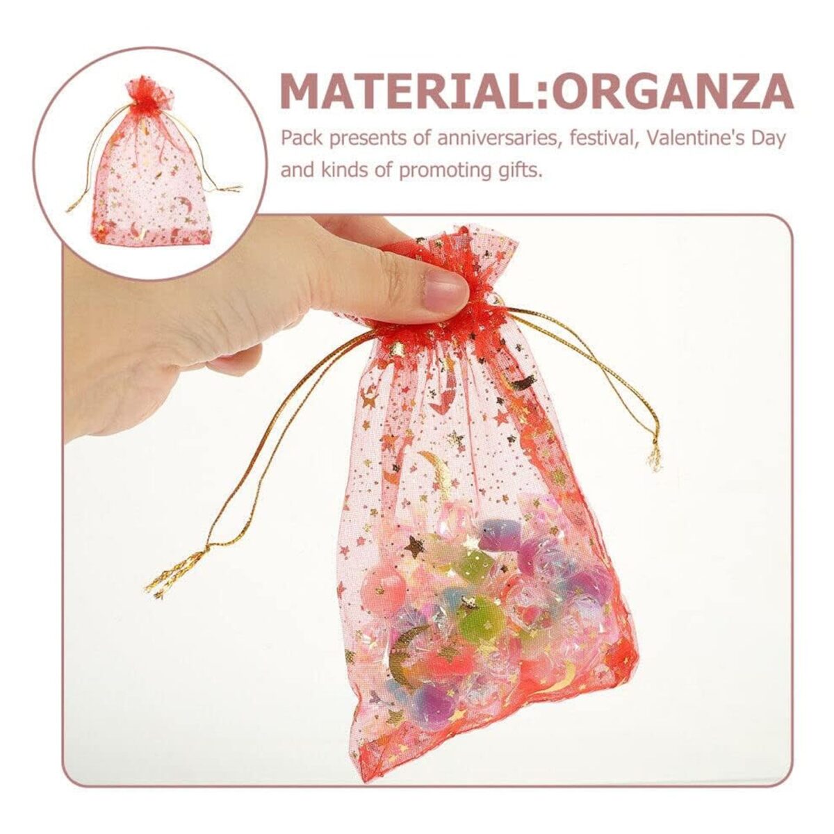 Net Fabric Drawstring Pouch Ã¢â‚¬â€œ Ideal for Dry Fruits, Organza Shagun Potli (Mix Sizes & Design) - Image 5