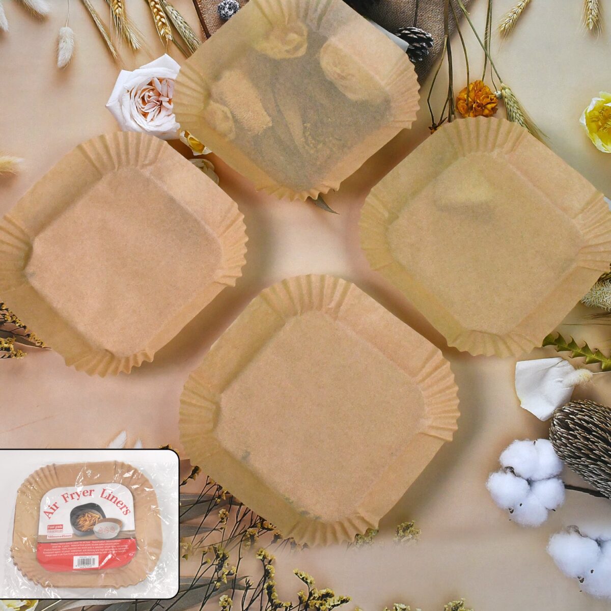 Square Air Fryer Disposable Paper Liner  (50 Pcs Set / 160mmx45mm) - Image 1