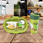 Plastic Lunch Box Leak Proof 3 Compartment with Bottle, Spoon and Fork (1 Set) - Image 6
