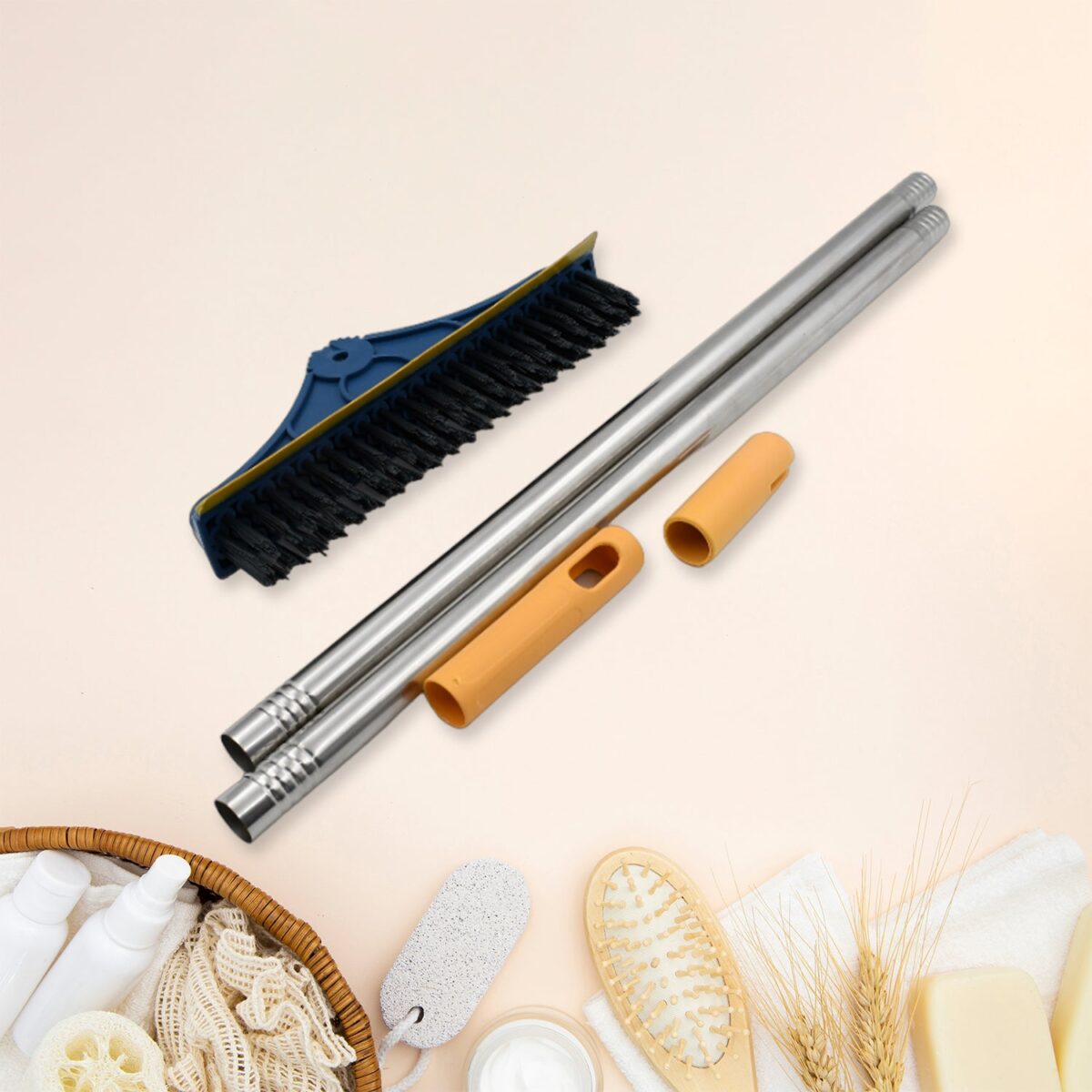 2 in 1 Cleaning Brush & Wiper , Long Handle Floor Brush, Rotatable Cleaning Brush for Bathroom, Kitchen, 120 Degree Triangular Rotating Brush Head with Wiper - Image 5