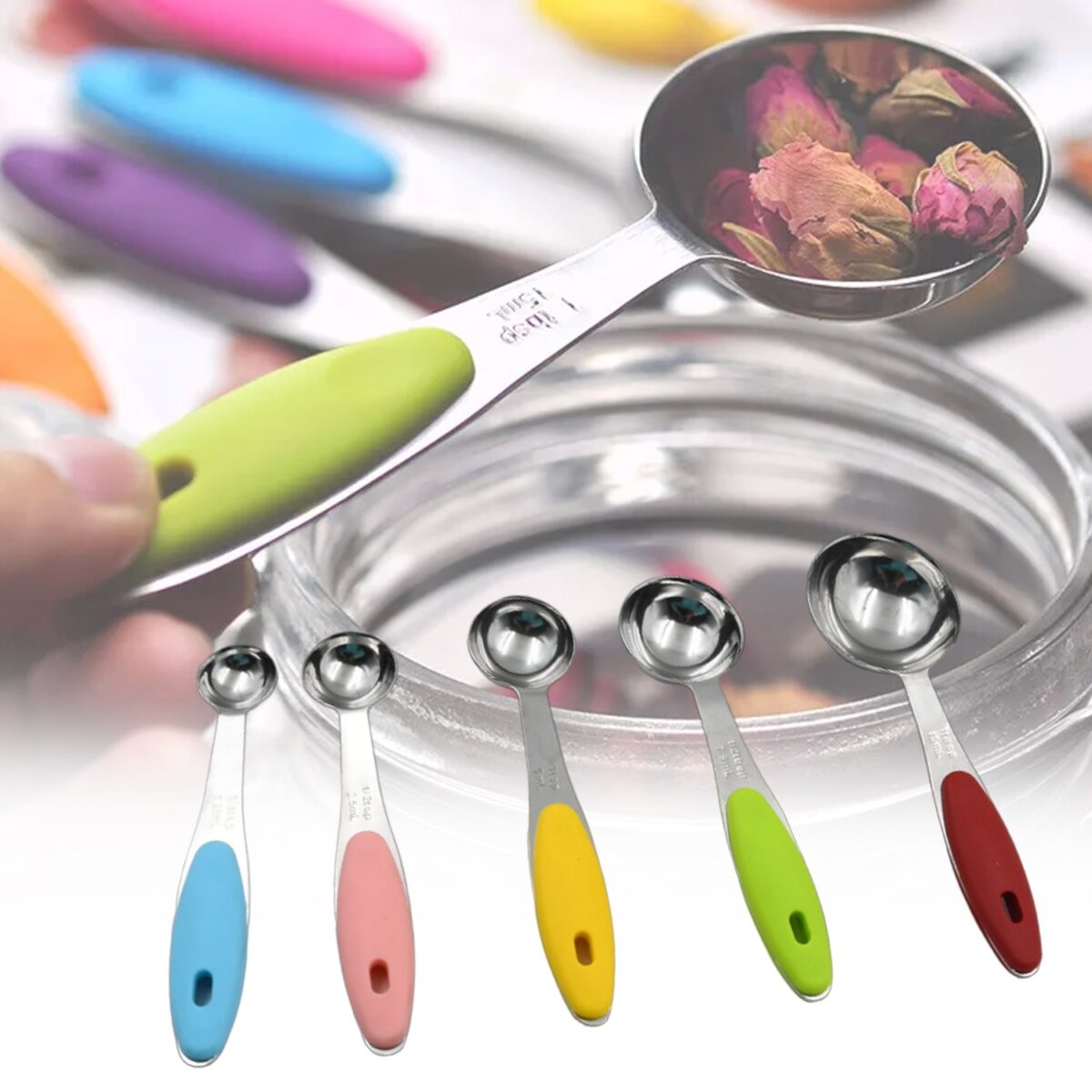 Measuring Cups and Spoons Stackable Set with Silicone Handle(5 Pc Set) - Image 3