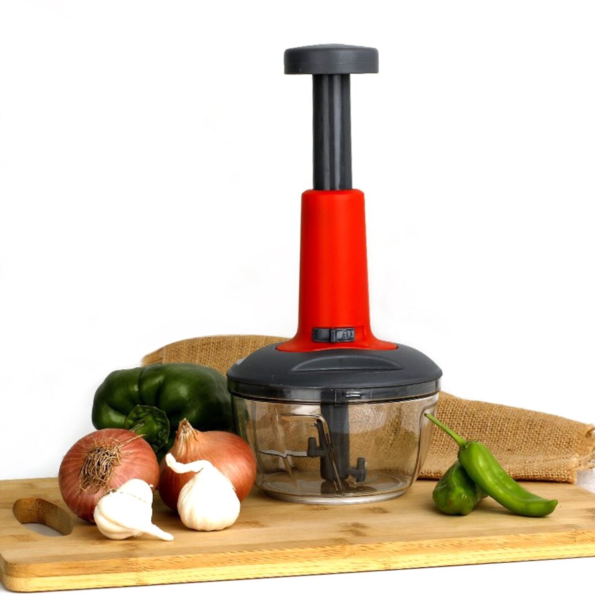 Matte Finish Hand Press Chopper with 3 Blades for Easy Vegetable & Fruit Chopping - Image 1