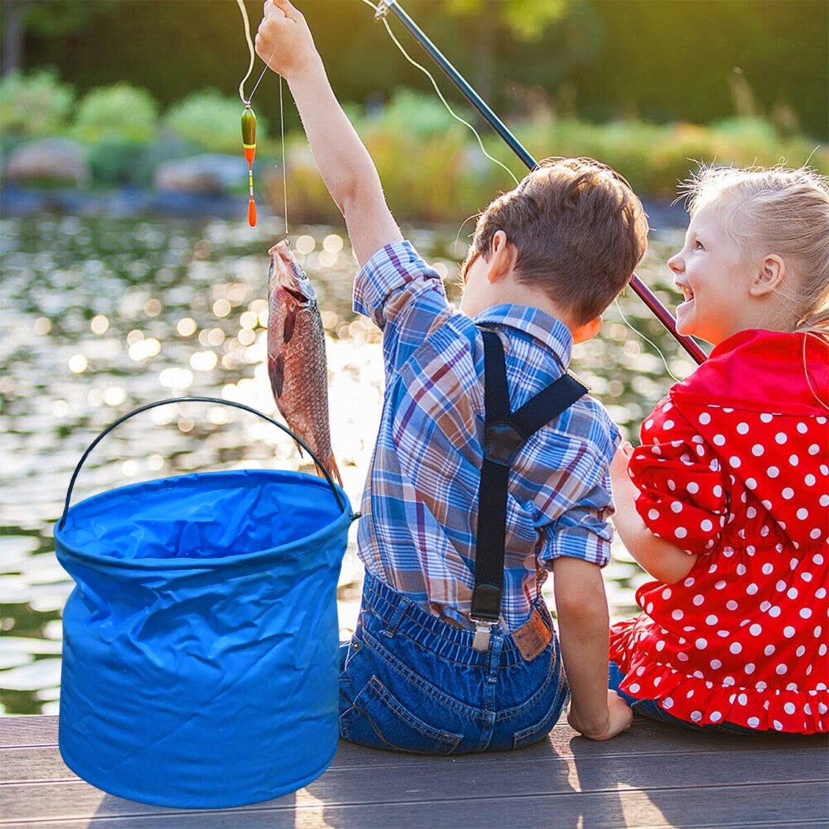 Folding Bucket, Portable, Round Bucket, Simple Bucket, With Handle, Multi-functional, For Outdoor Use, Fishing, Car Washing, Cleaning, Disaster Prevention, Portable, Lightweight, Durable (1 pc / Mix Color) - Image 3
