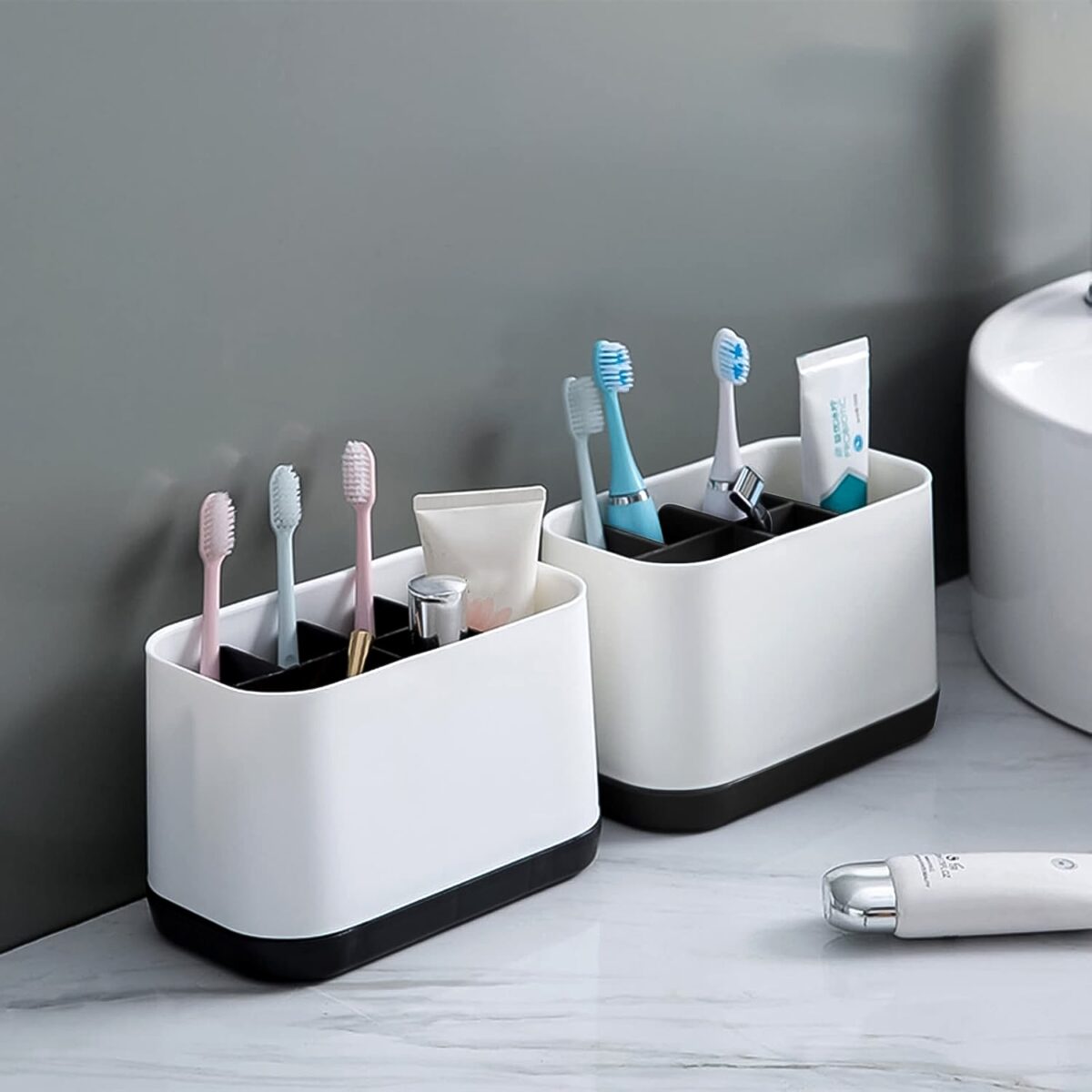 6 Compartment Multi Purpose Organizer Toothbrush Holder Stand Plastic Caddy (1 Pc) - Image 4
