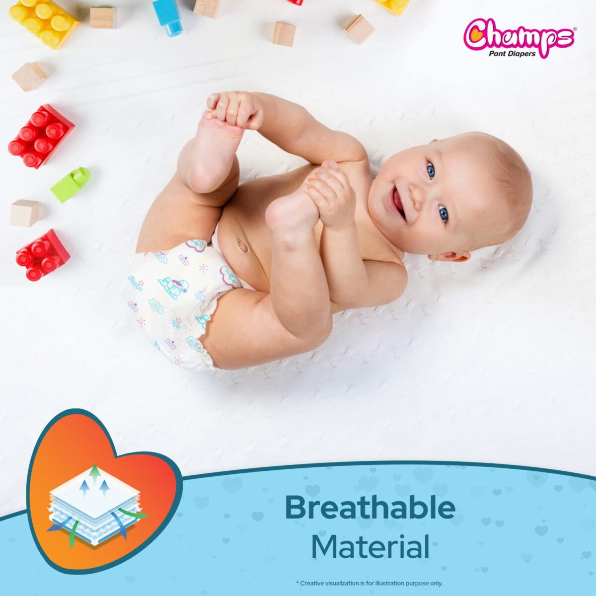 Champs Soft and Dry Baby Diaper Pants 74 Pcs (Medium Size M74) - Image 8