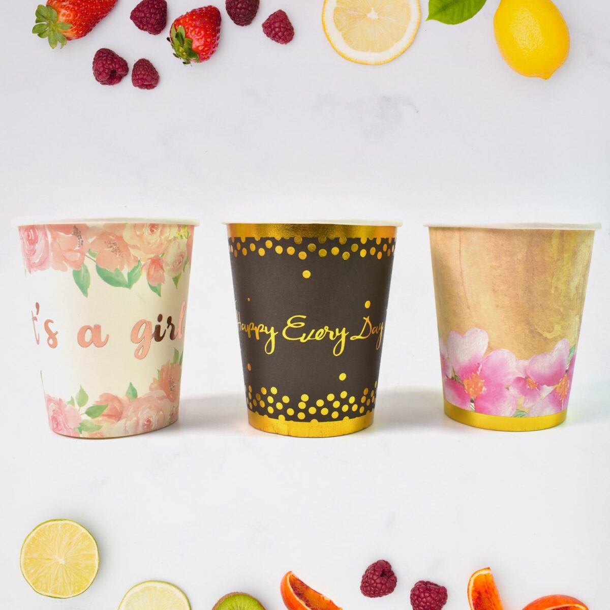 Disposable Paper Cups, Disposable Tea, Coffee Cups (3 Pcs Set / Mix Color) - Image 1