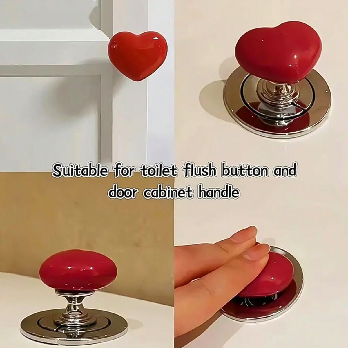 Multipurpose Cabinet Door Handle Drawer, Heart-shaped Knob Pulls Toilet Press Button (1 Pc) - Image 4