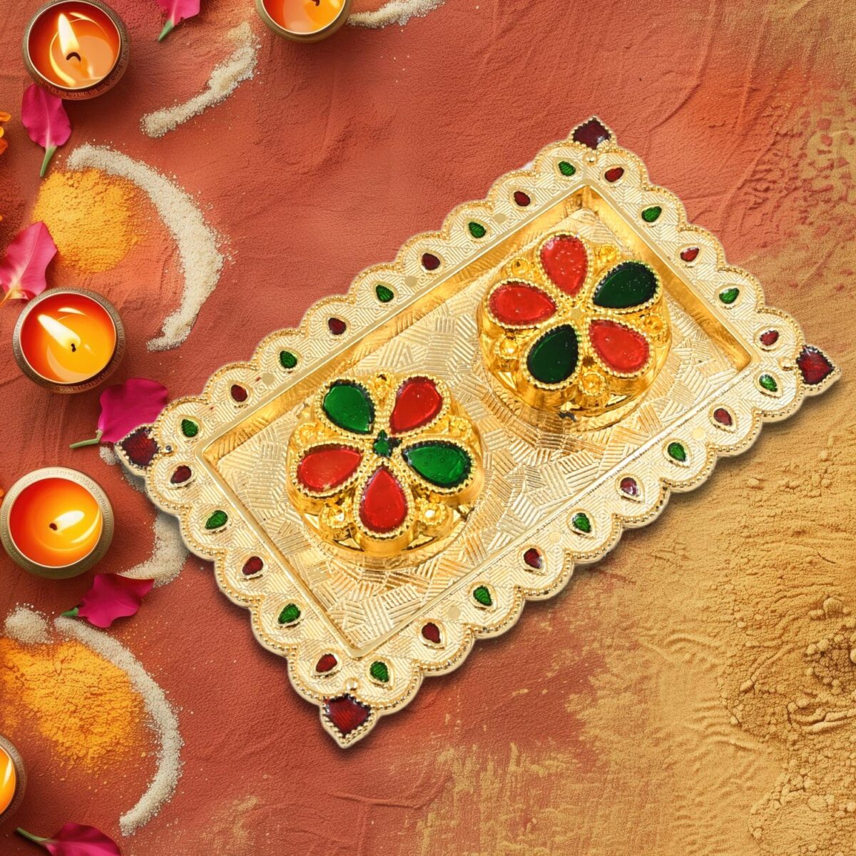 Tray Shape Special Puja Thali (1 Pc / Mix Design) - Image 1