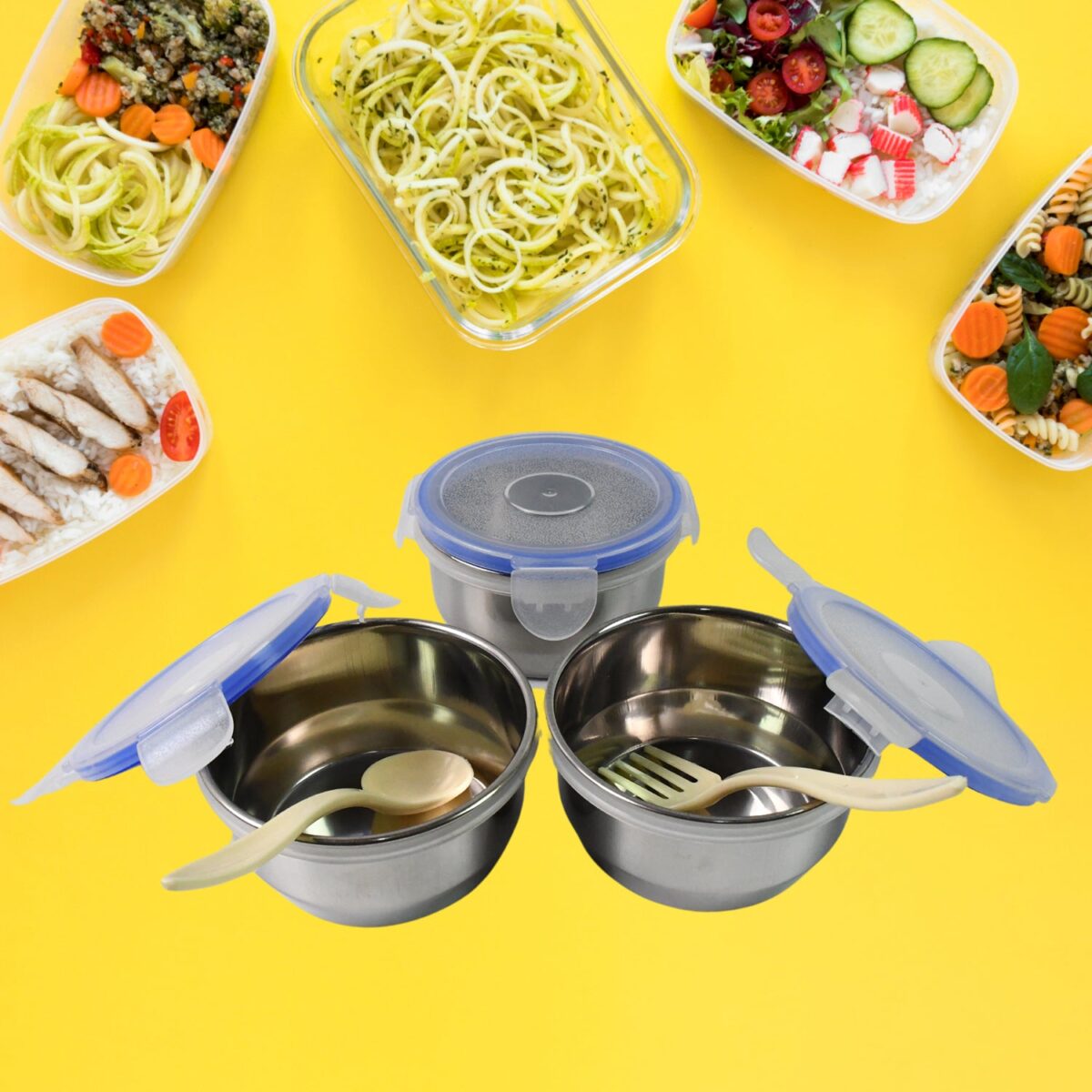 Compact Stainless Steel Airtight Lunch Box Set - 4 pcs (3 Leakproof Containers and 1 Bottle) - Image 4