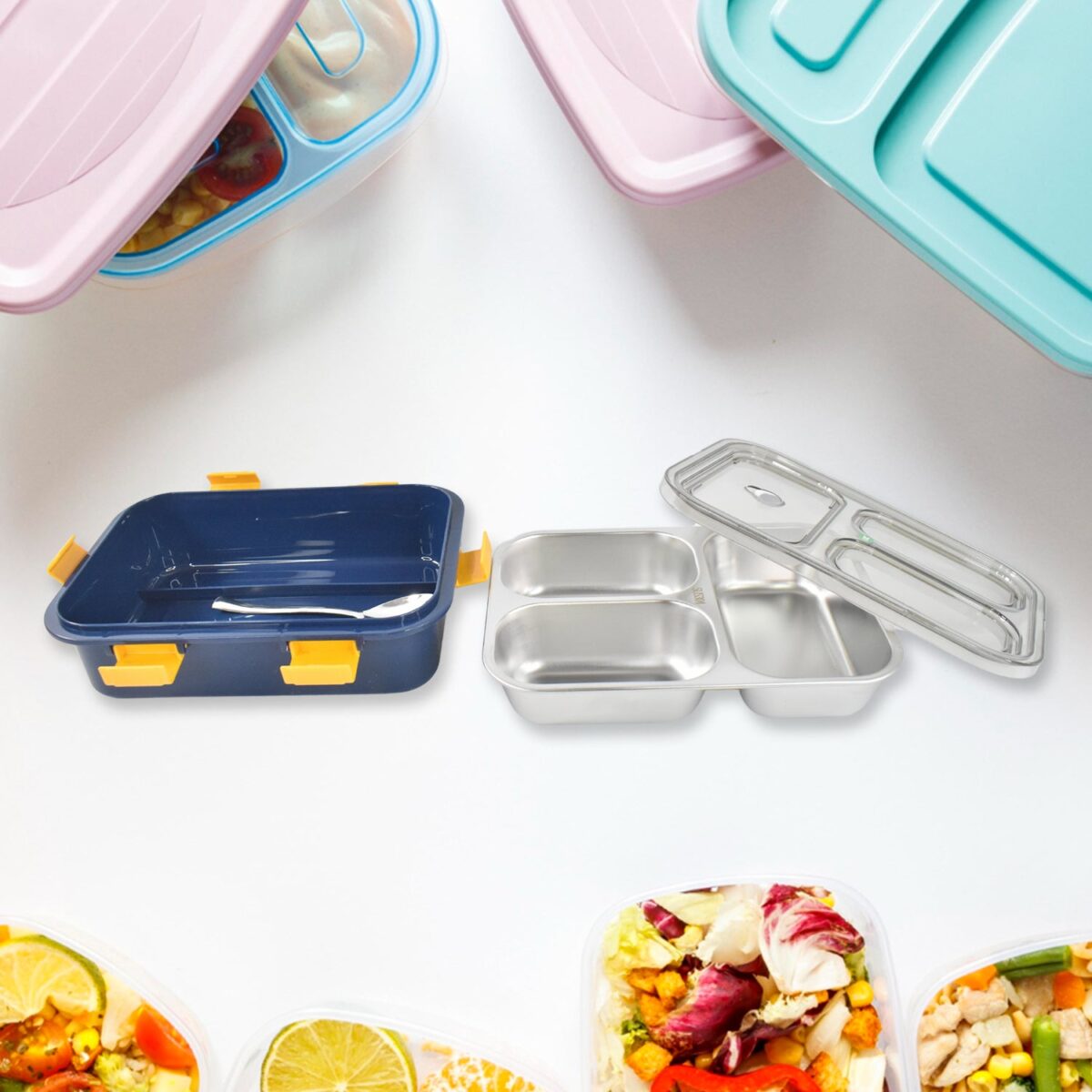 3 Compartment Transparent Stainless Steel Lunch Box for Kids - Image 6