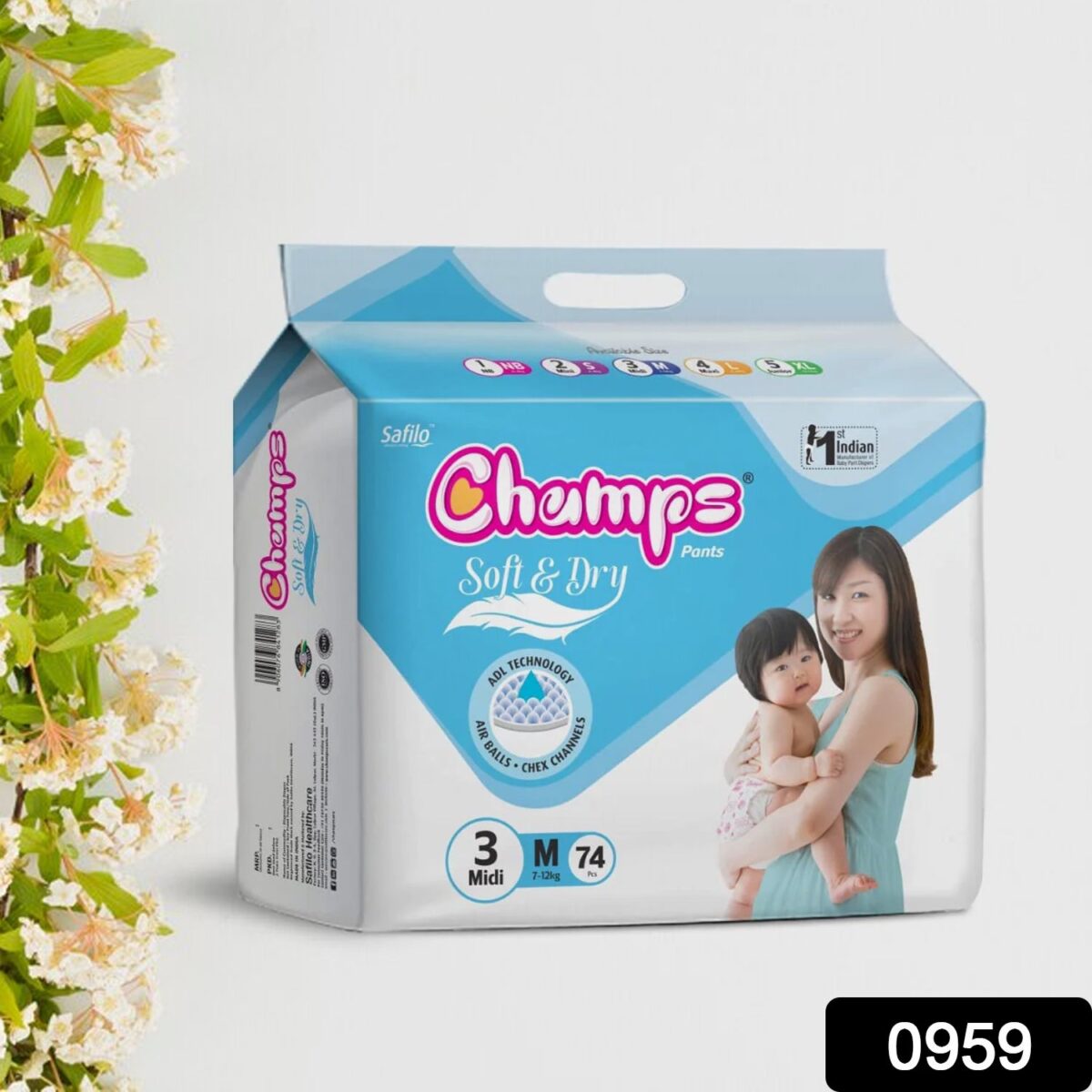 Champs Soft and Dry Baby Diaper Pants 74 Pcs (Medium Size M74) - Image 2