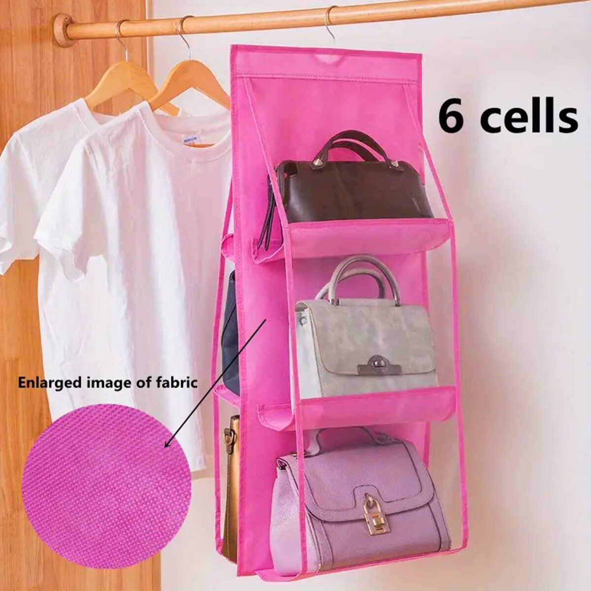 6 Pockets Hanging Purse Handbag Organizer Clear Hanging Shelf Bag (1 Pc) - Image 6