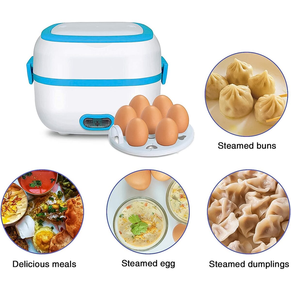 Electric Lunch Box, 3 In 1 Food Heater / Cooker / Steamer with Stainless Steel Bowls (1 Set) - Image 4