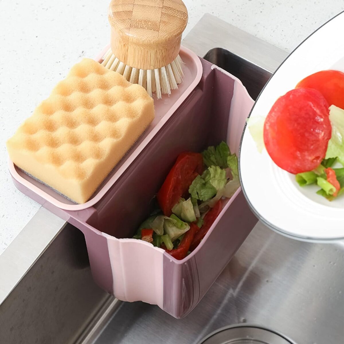 Small Multifunction Sink Drain Basket - Universal & Foldable - Sink Trash Holder Sink Side Storage Drainer Strainer Basket, Foldable Kitchen Sink Drain Strainer for Food,Dish Drainer for Fruits, Vegetables - Image 1