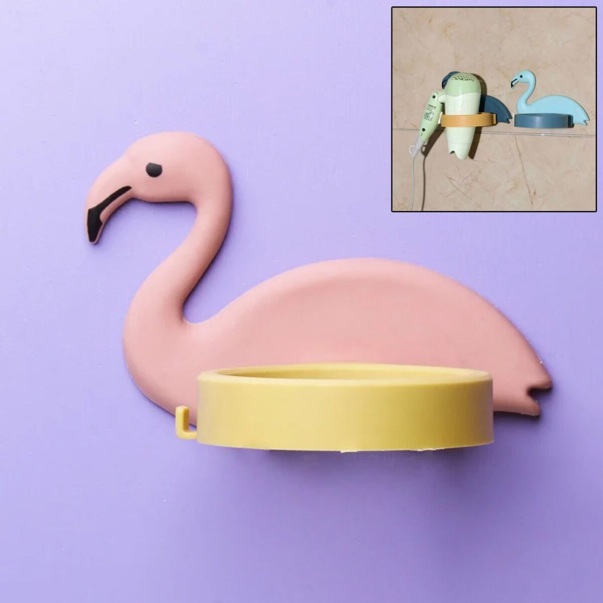 Hair Dryer Wall Mount Holder, Organiser Stand with Hooks for Bathroom Storage - Image 1