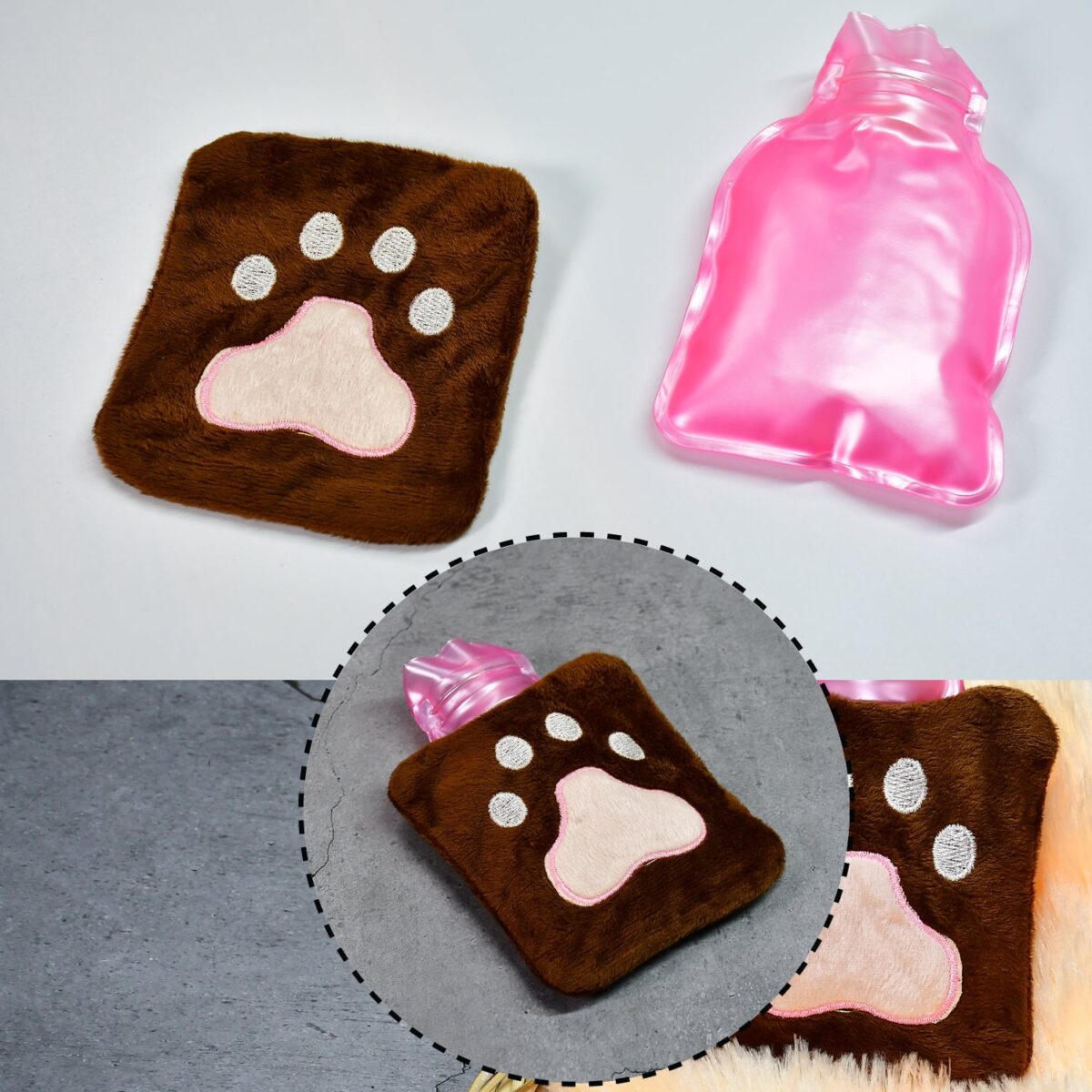 Paw Print Small Hot Water Bag with Cover for Pain Relief - Image 5