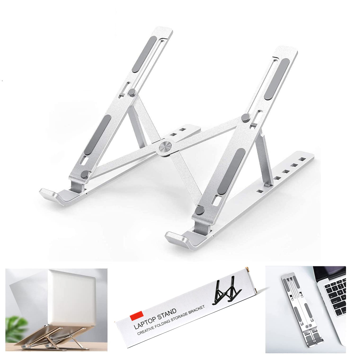 02_932d82bf-b298-4ec9-a574-88cddda95418.jpg Metal Portable Laptop Stand – 6-Angle Adjustable Riser for Laptops, Phones & Tablets - Image 1