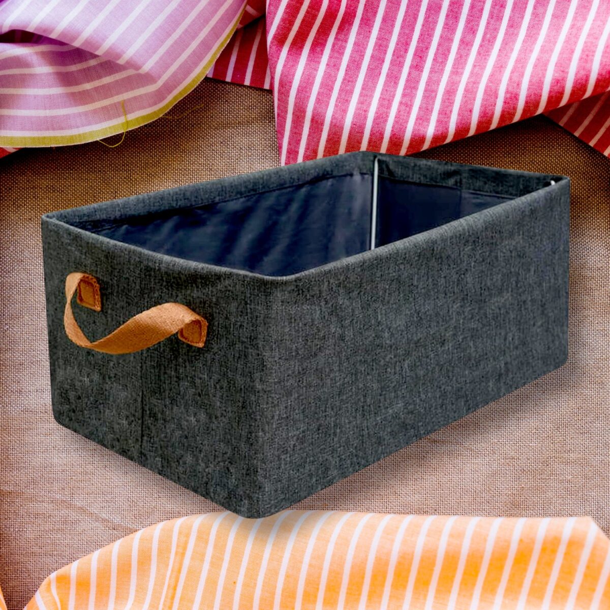 FOLDABLE STORAGE BOX HANDLES, COTTON AND LINEN STORAGE BINS AND BASKETS ORGANIZER FOR NURSERY, CLOSET, BEDROOM, HOME (45 Cm) - Image 1