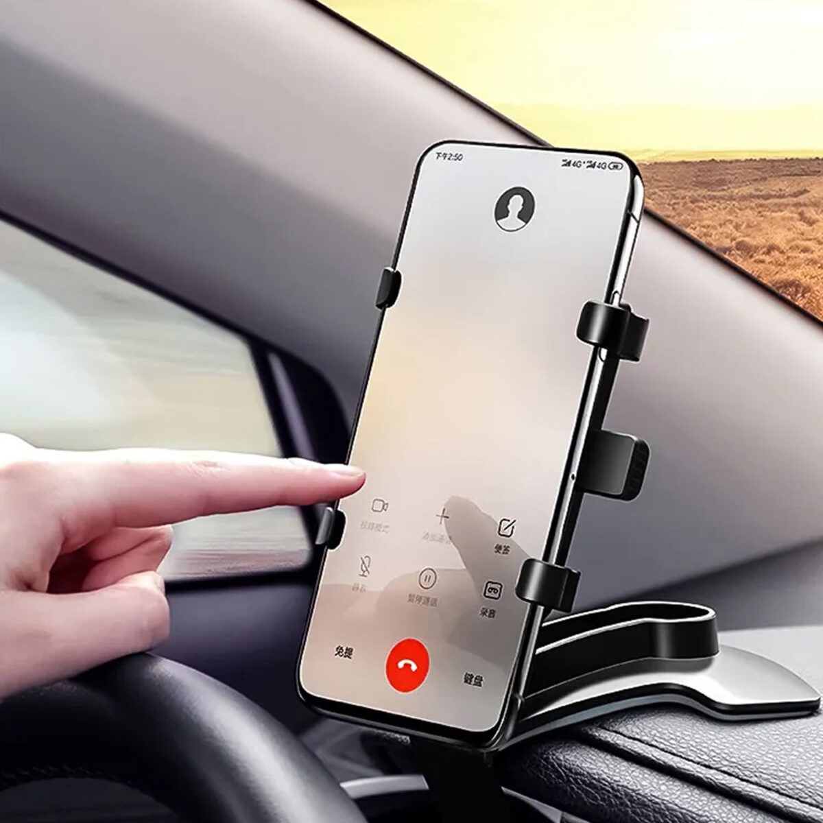 Car Phone Holder Clip Mount 360 Degree Rotation Dashboard Rear View Mirror Sun Visor Smartphone HUD Navigation Fold Stand Plastic Black Compatible For All Smart Phones - Image 3