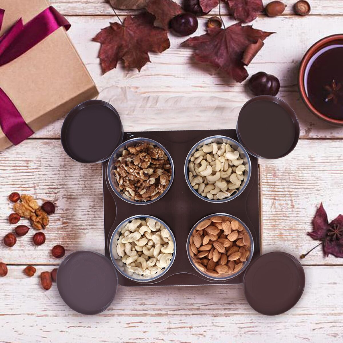 Airtight Plastic 4 Pc Storage Container Set, With Tray Dry Fruit Plastic Storage Container Tray Set With Lid & Serving Tray For Kitchen - Image 5