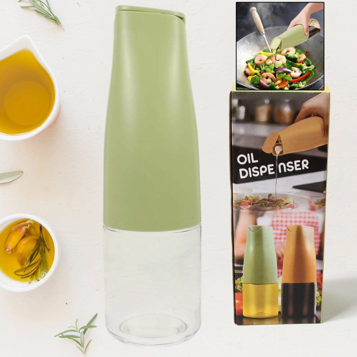 Oil Dispenser, 500ml Cooking Oil Dispensing Cruets, Oil Bottle with Automatic Open Lid, Cooking Oil Bottle for Kitchen Grilling Frying (500 ML) - Image 1