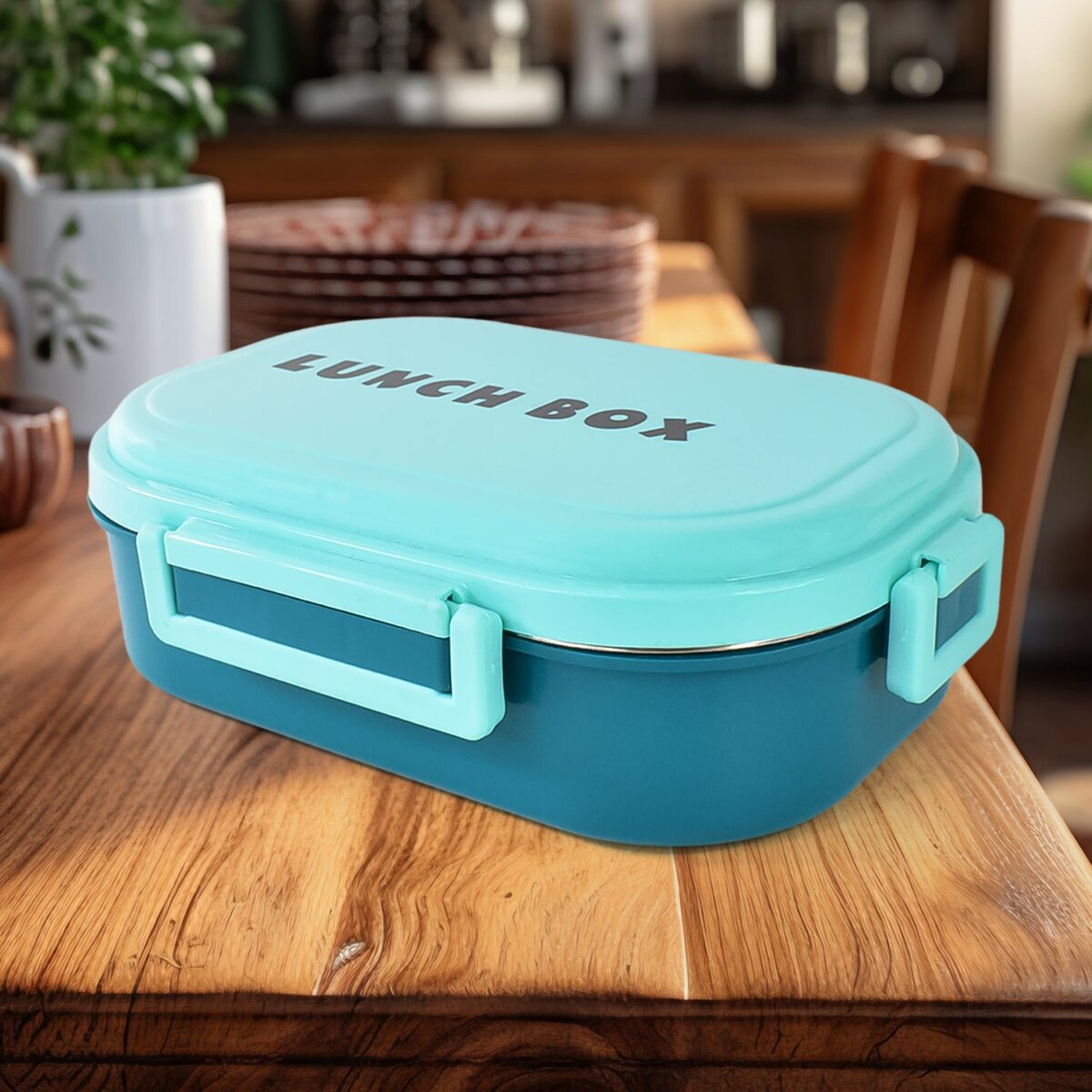 3 in 1 Spicy Bite Stainless Steel Lunch Box With Plastic Small Box & Spoon (1 Set) - Image 3