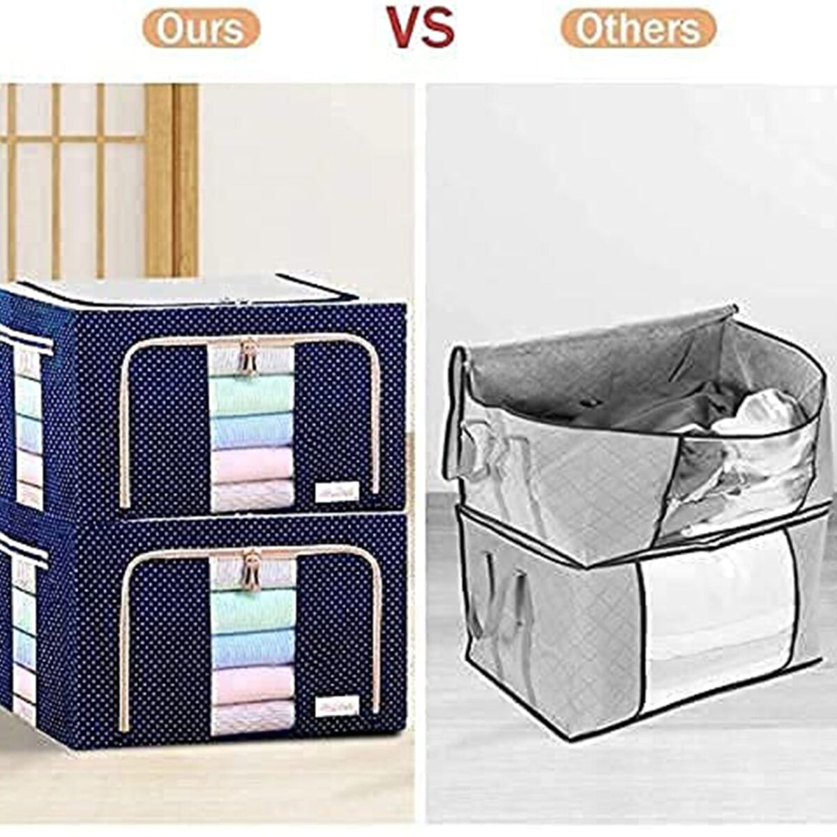 Foldable Steel Frame Clothes Living Storage Organizer Handled Bag - Image 4