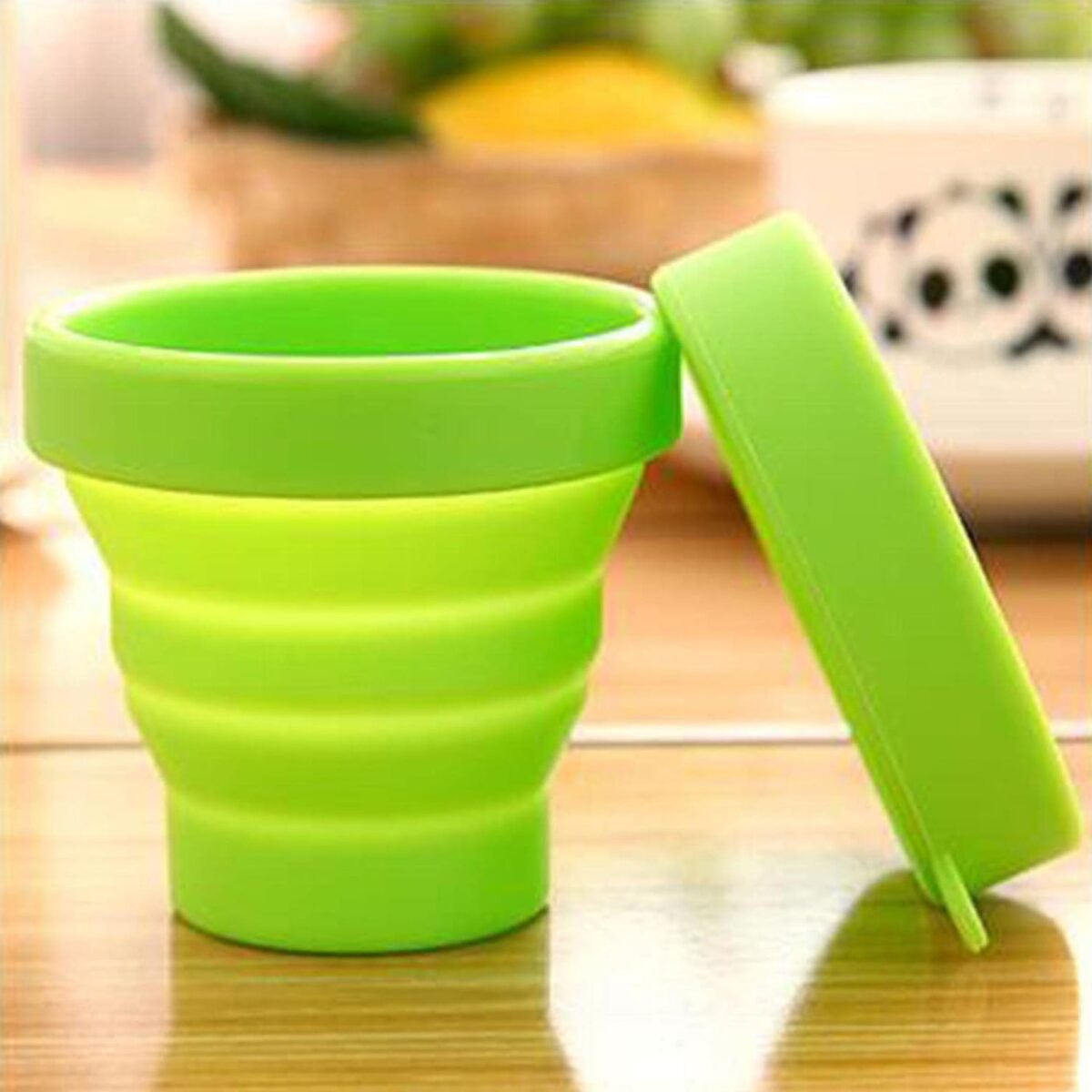 Round Silicone Foldable Glass / Cup, Foldable Travel Mug With Lid (1 Pc) - Image 1